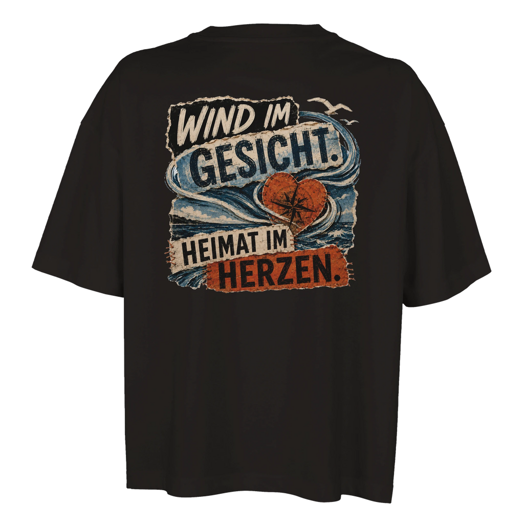 Damen-T-Shirt in Weiß mit Motiv „Wind im Gesicht. Heimat im Herzen.“