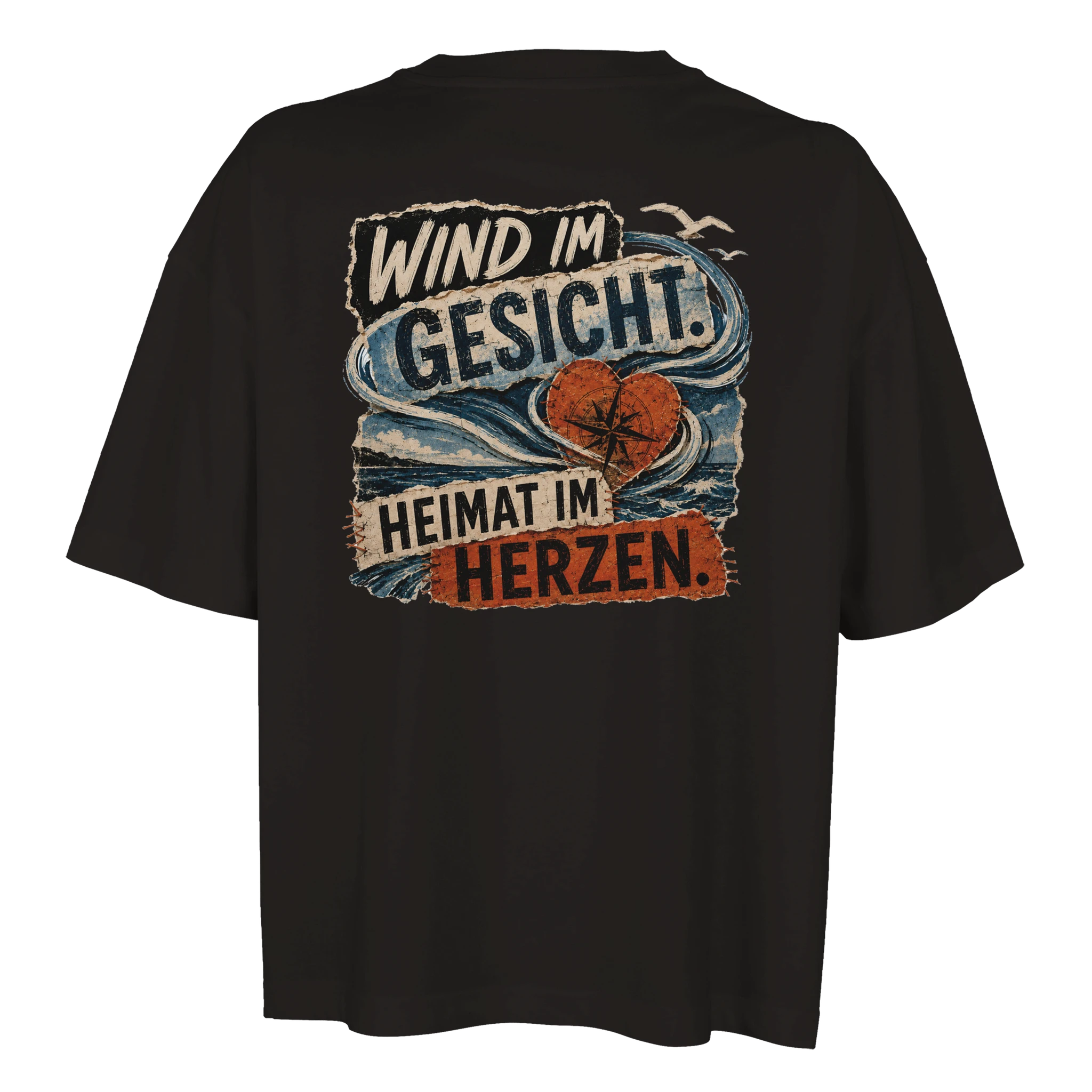 Damen-T-Shirt in Weiß mit Motiv „Wind im Gesicht. Heimat im Herzen.“