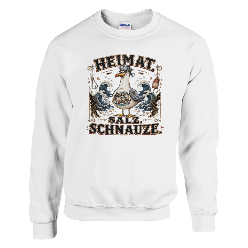 Pullover in Weiß mit Motiv „Heimat Salz Schnauze“