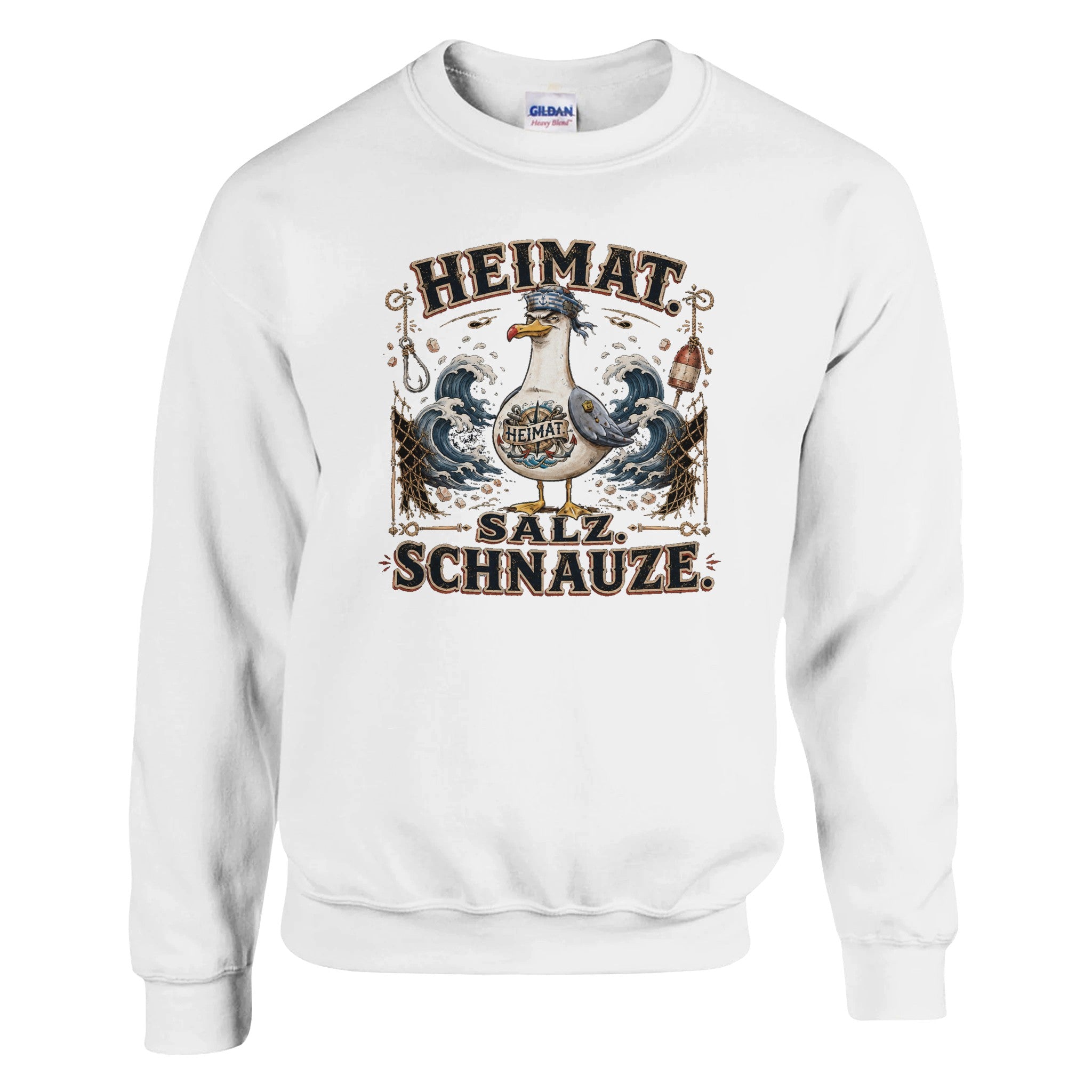 Pullover in Weiß mit Motiv „Heimat Salz Schnauze“