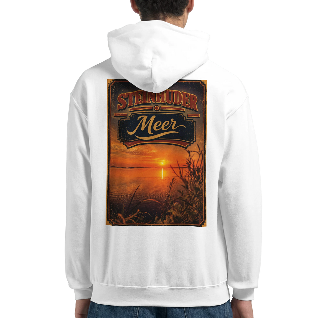 Hoodie in Weiß mit Motiv „Sunset am Steinhuder Meer“