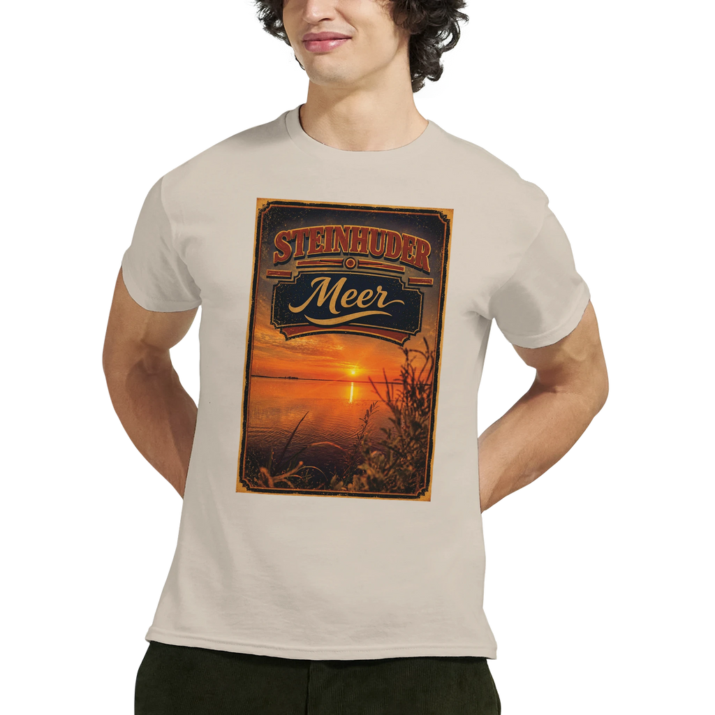 T-Shirt in Natur mit Motiv „Sunset am Steinhuder Meer“