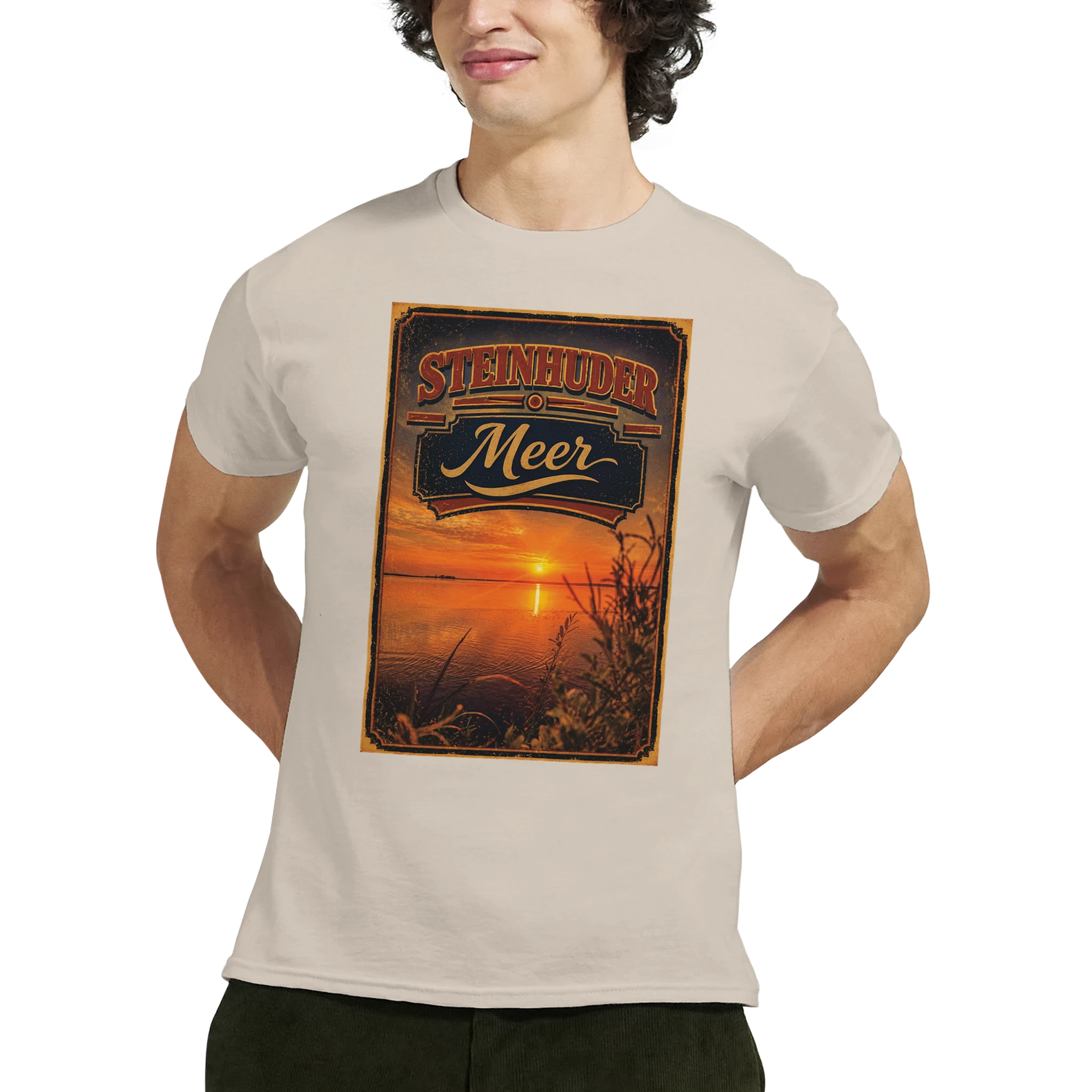 T-Shirt in Natur mit Motiv „Sunset am Steinhuder Meer“