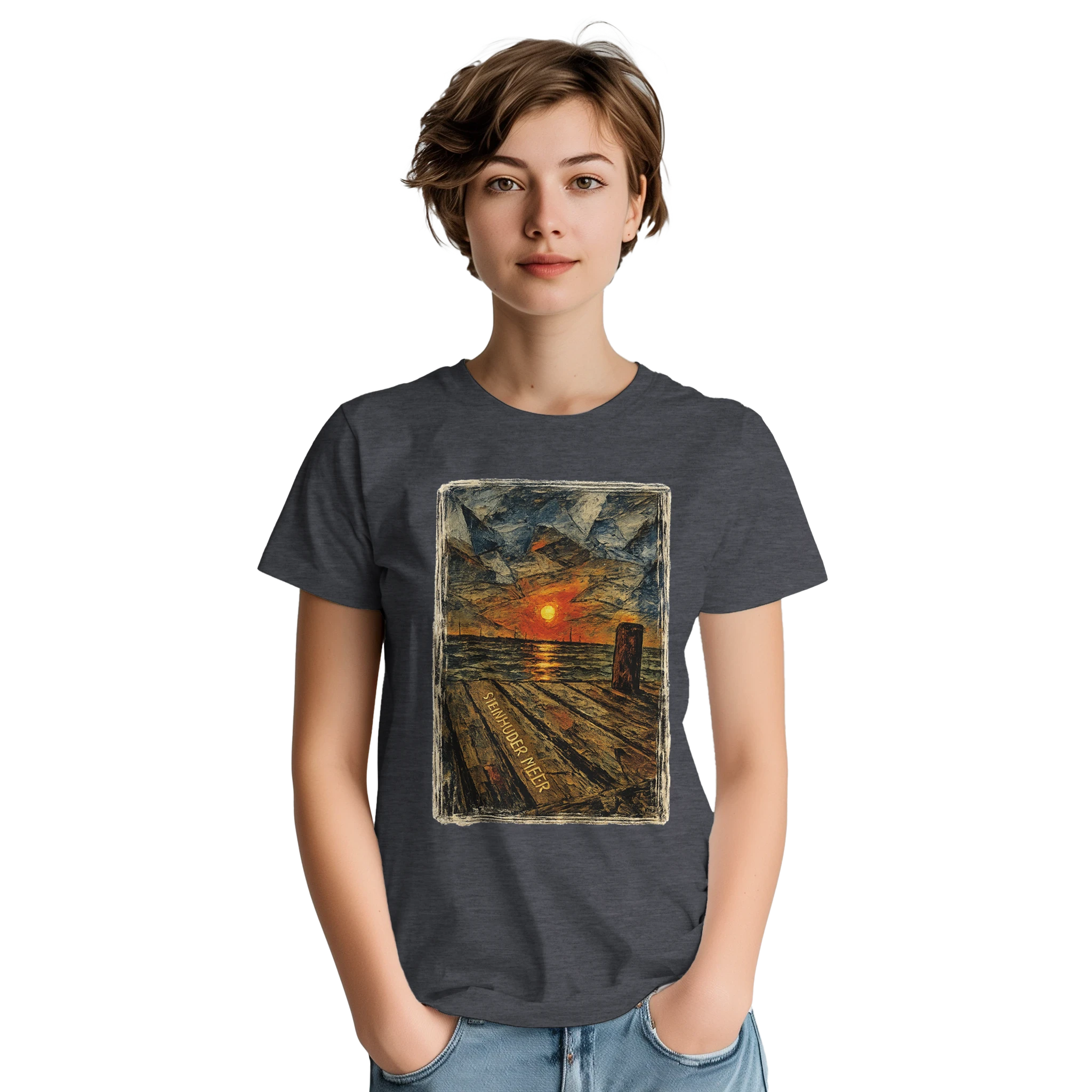 T-Shirt in Sand mit Motiv „Steinhuder Meer Kunst“