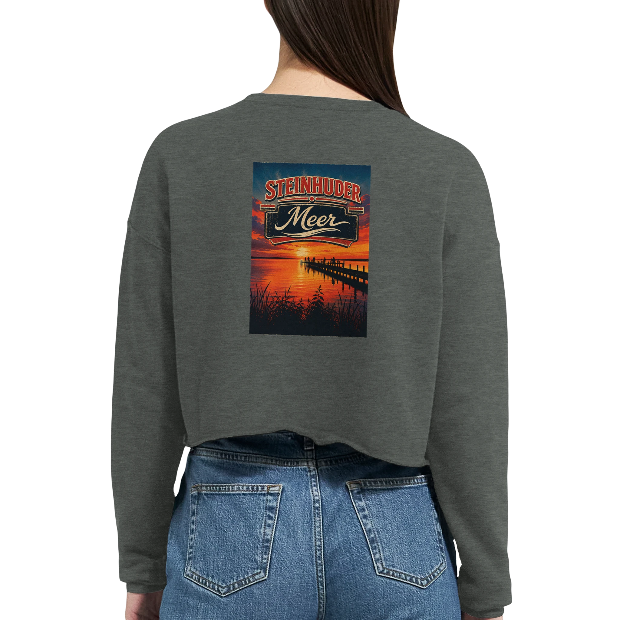 Damen-Pullover in Mauve mit Motiv „Sunset Ratskeller Steg am Steinhuder Meer“