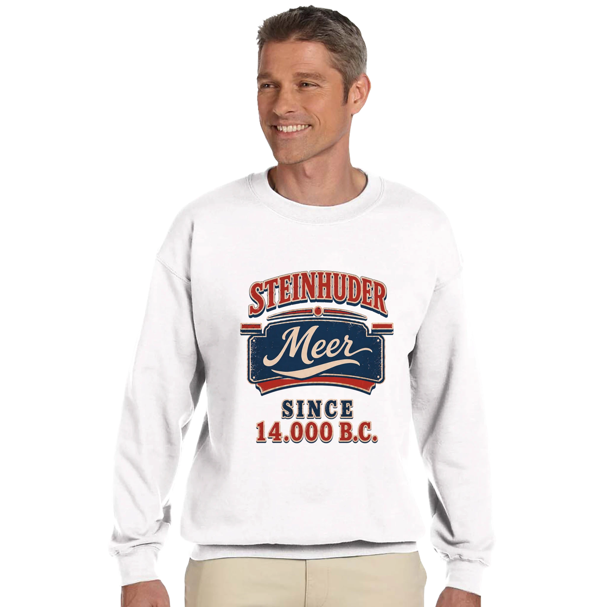 Pullover in Aschgrau mit Motiv „Since 14.000 B.C.“