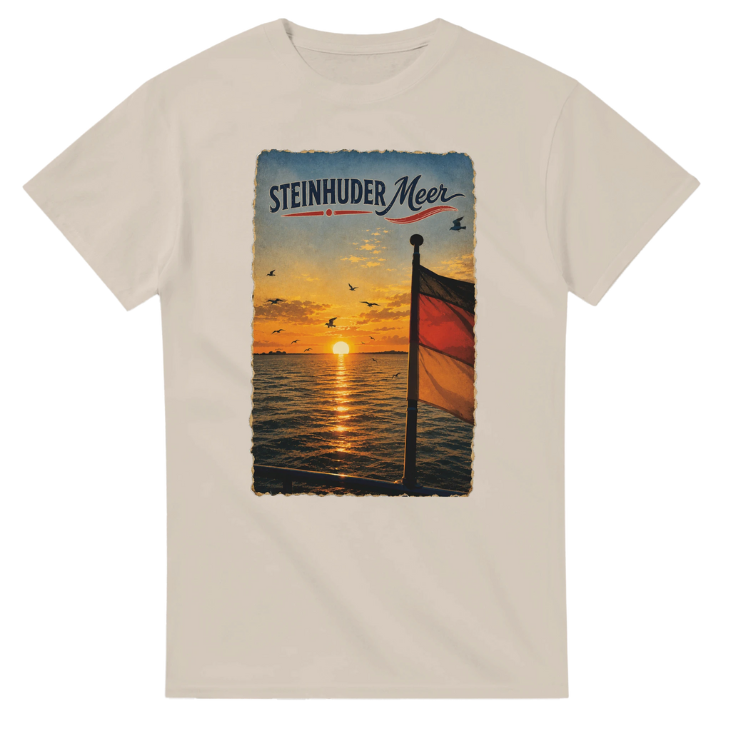 T-Shirt in Weiß mit Motiv „Flagge und Sunset“