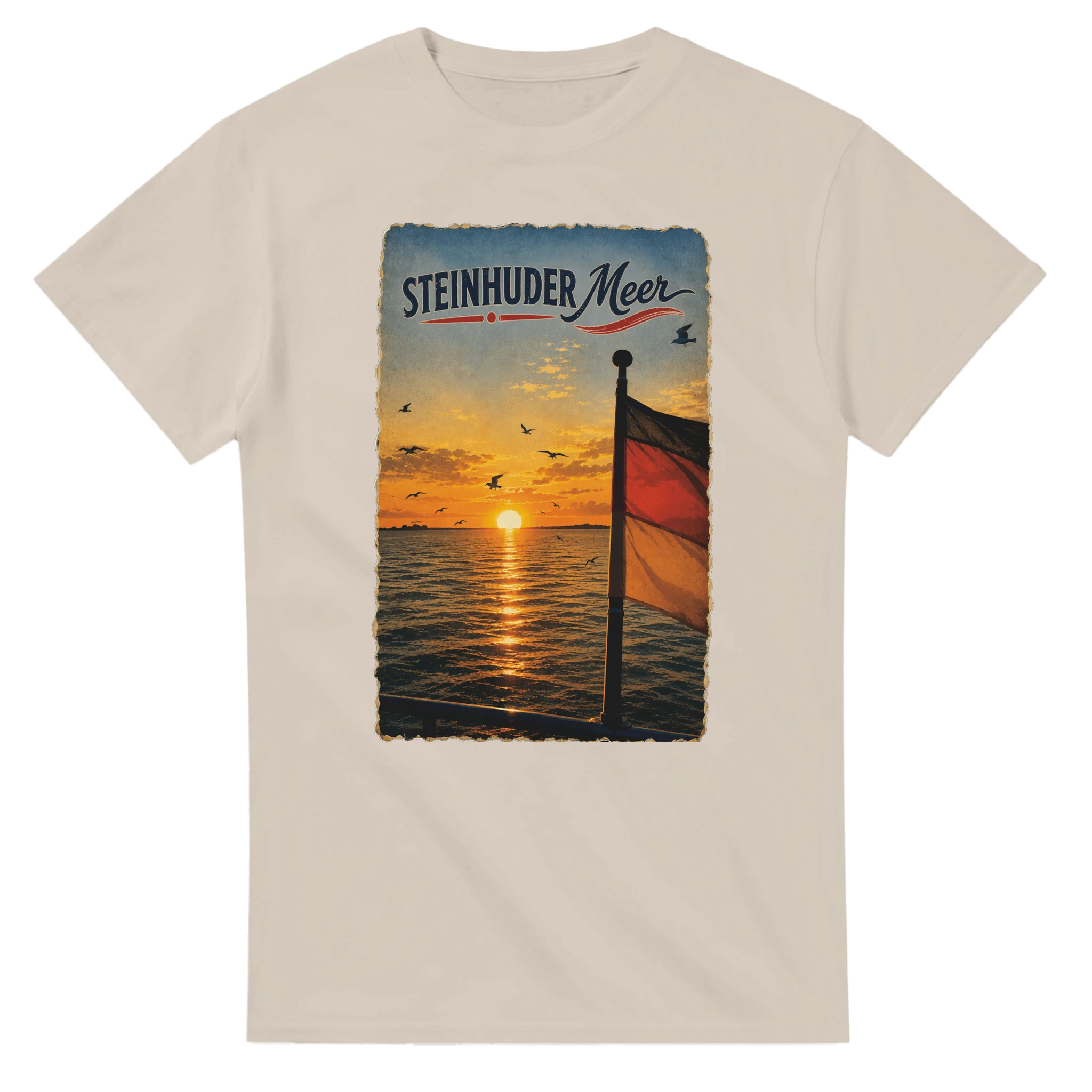 T-Shirt in Weiß mit Motiv „Flagge und Sunset“