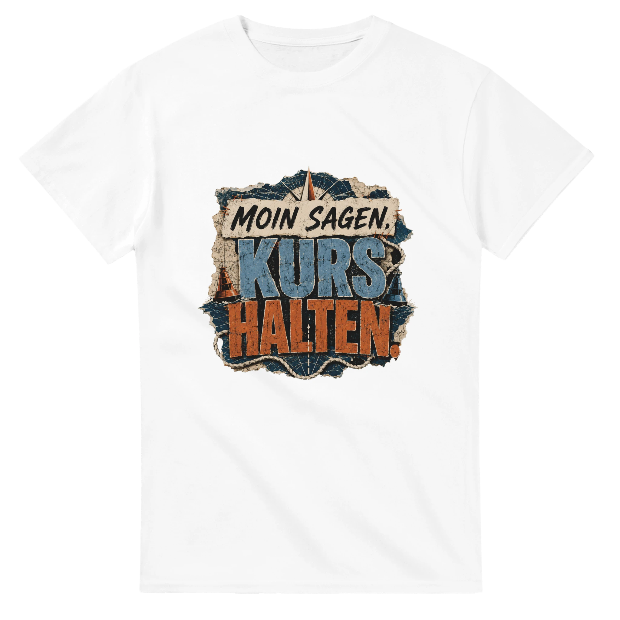 T-Shirt in Natur mit Motiv „Moin sagen. Kurs halten.“