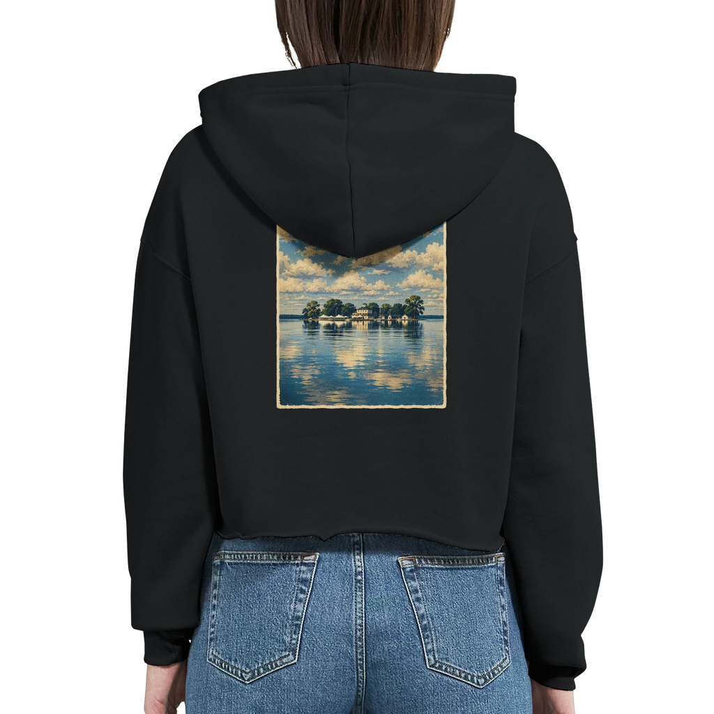 Damen-Hoodie in Pfirsich mit Motiv „Wilhelmstein im Steinhuder Meer“