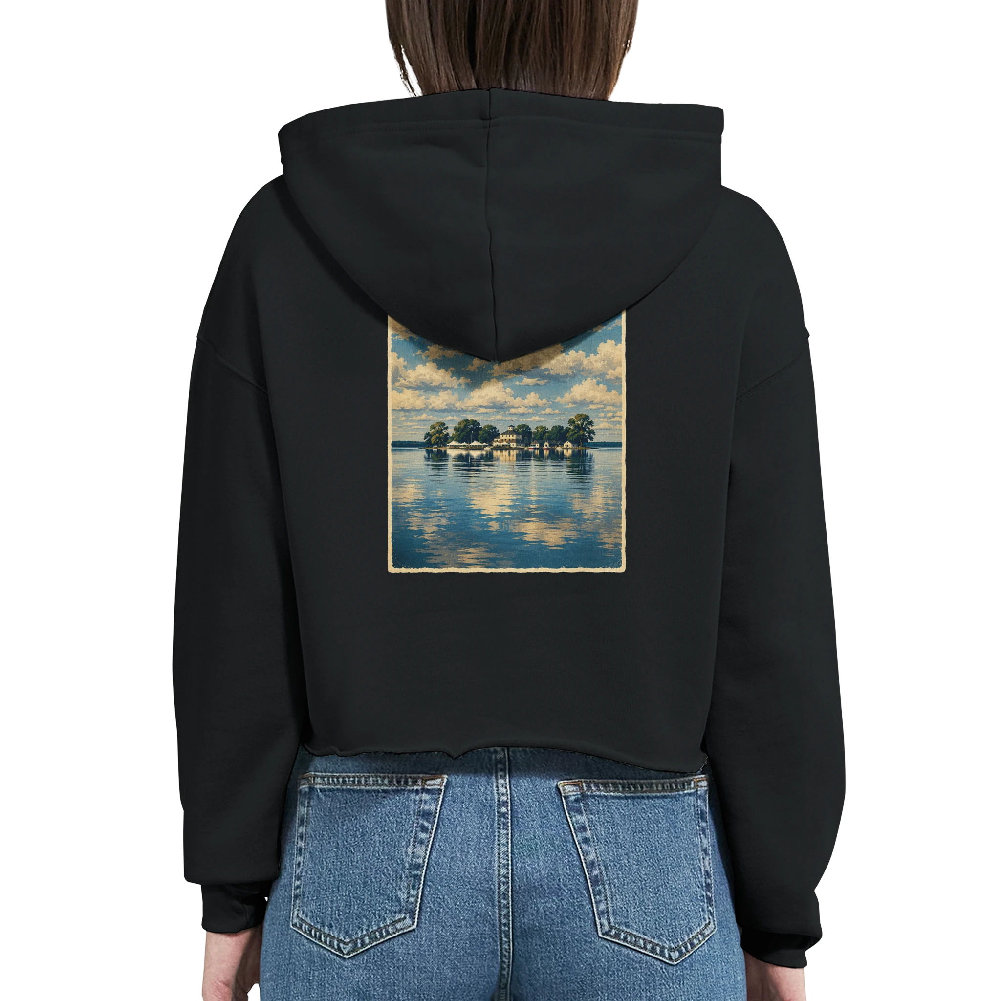 Damen-Hoodie in Pfirsich mit Motiv „Wilhelmstein im Steinhuder Meer“