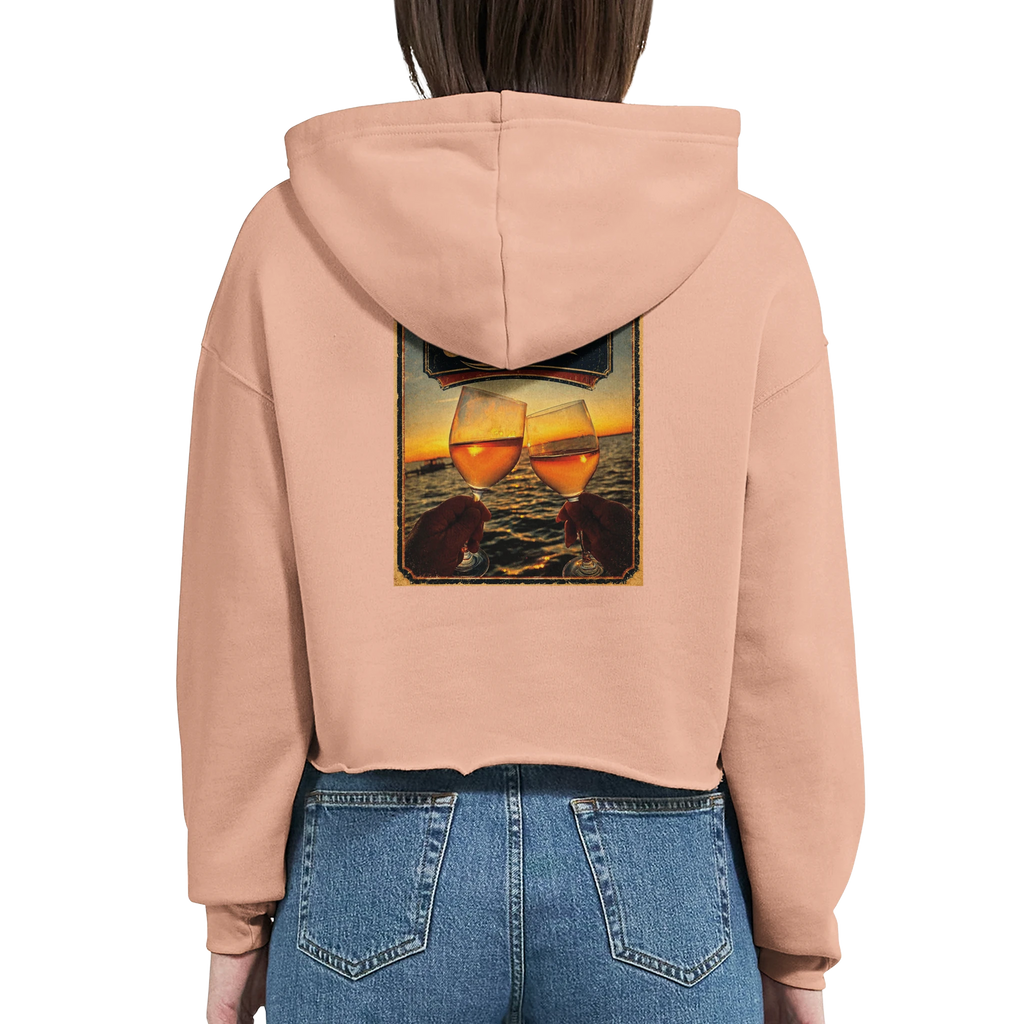 Damen-Hoodie in Weiß mit Motiv „Stößchen bei Sunset“