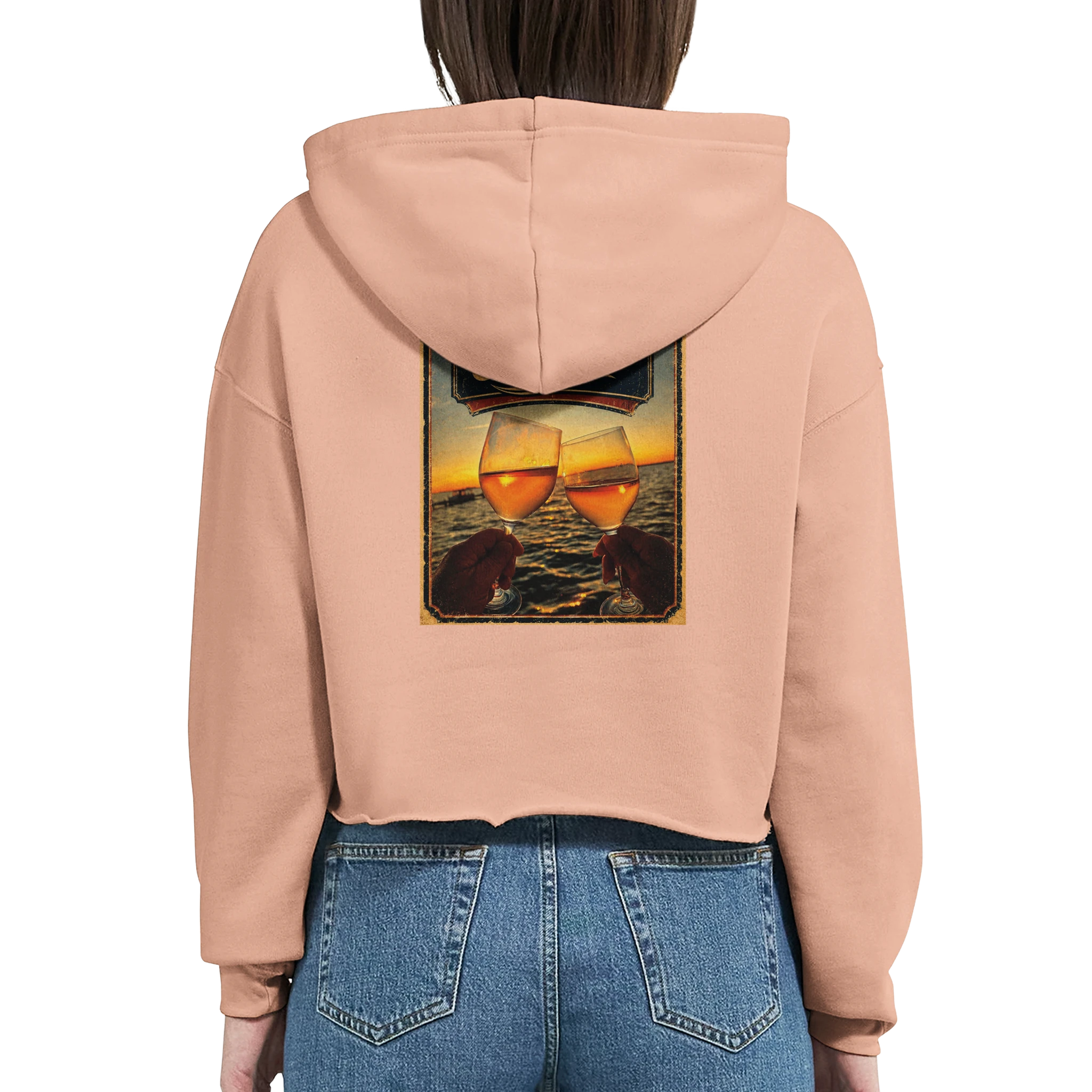Damen-Hoodie in Weiß mit Motiv „Stößchen bei Sunset“