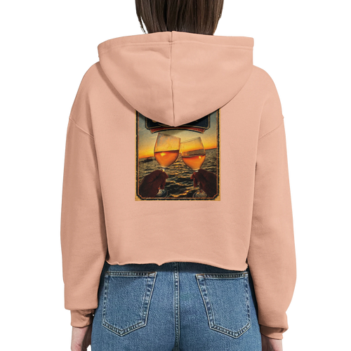 Damen-Hoodie in Weiß mit Motiv „Stößchen bei Sunset“