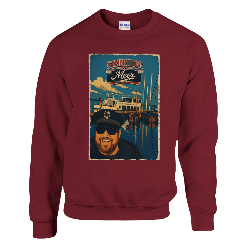 Pullover in Aschgrau mit Motiv „Kapitän an Bord“