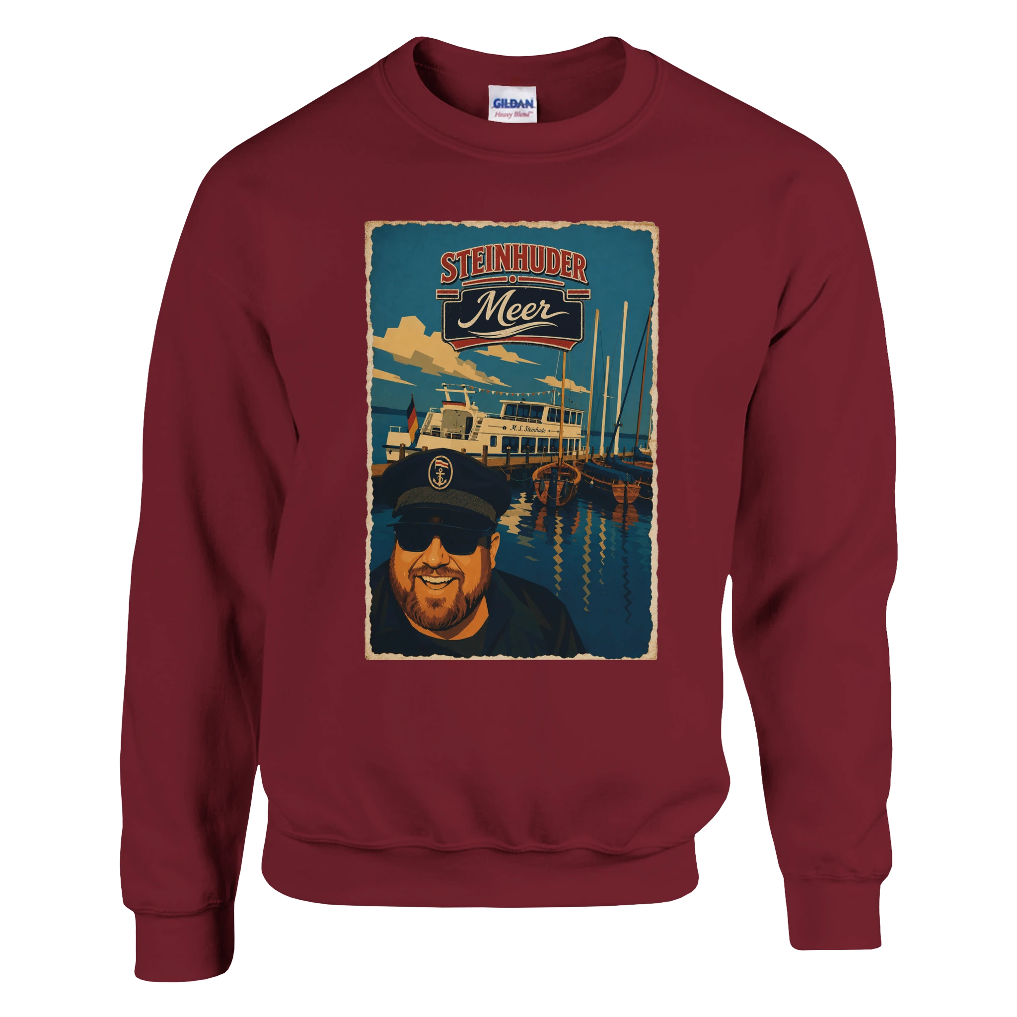 Pullover in Aschgrau mit Motiv „Kapitän an Bord“