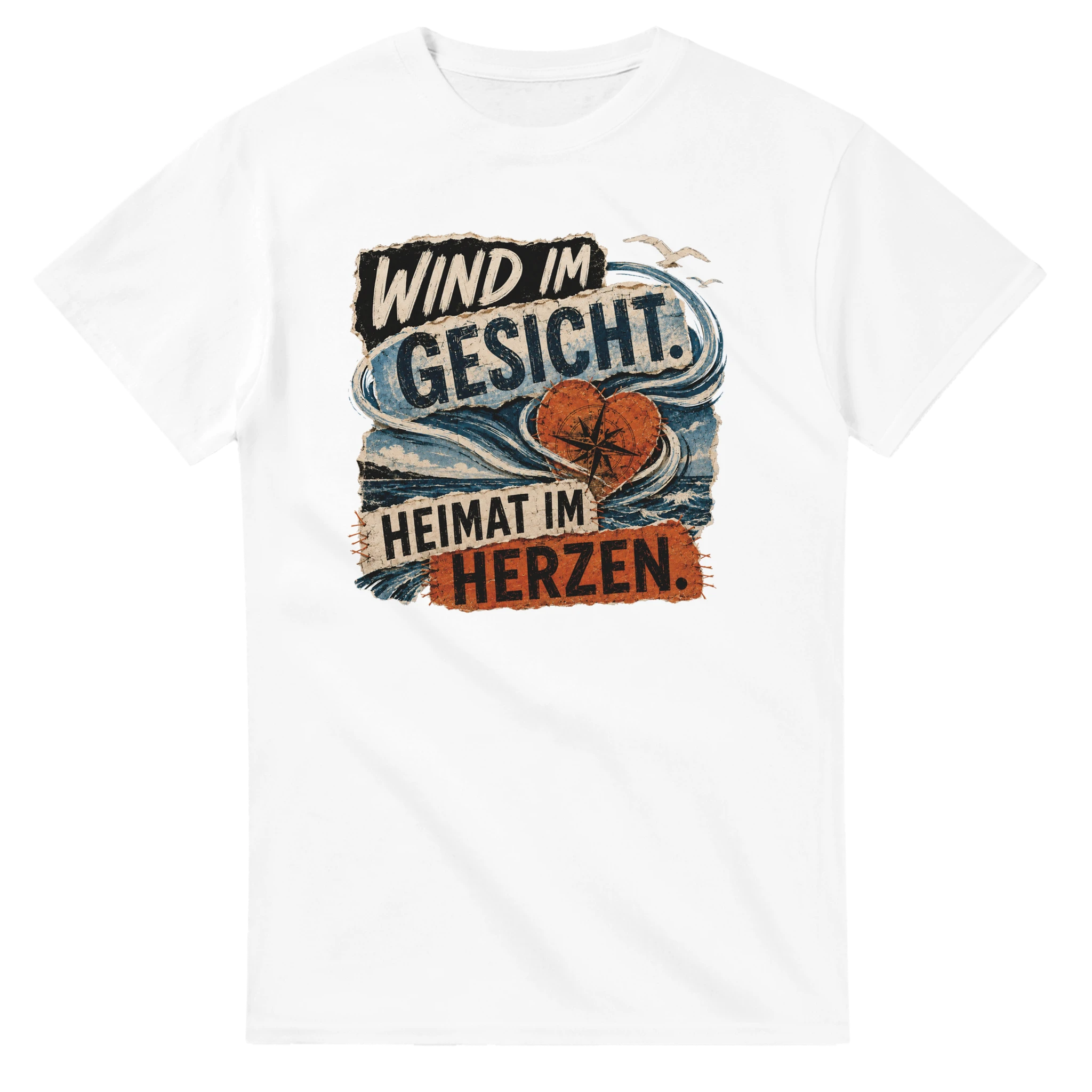 T-Shirt in Weiß mit Motiv „Wind im Gesicht. Heimat im Herzen.“