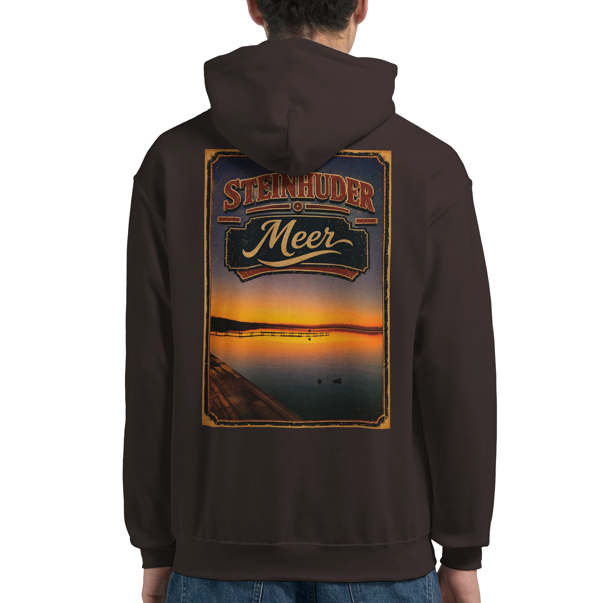 Hoodie in Aschgrau mit Motiv „Steg an der Planke“