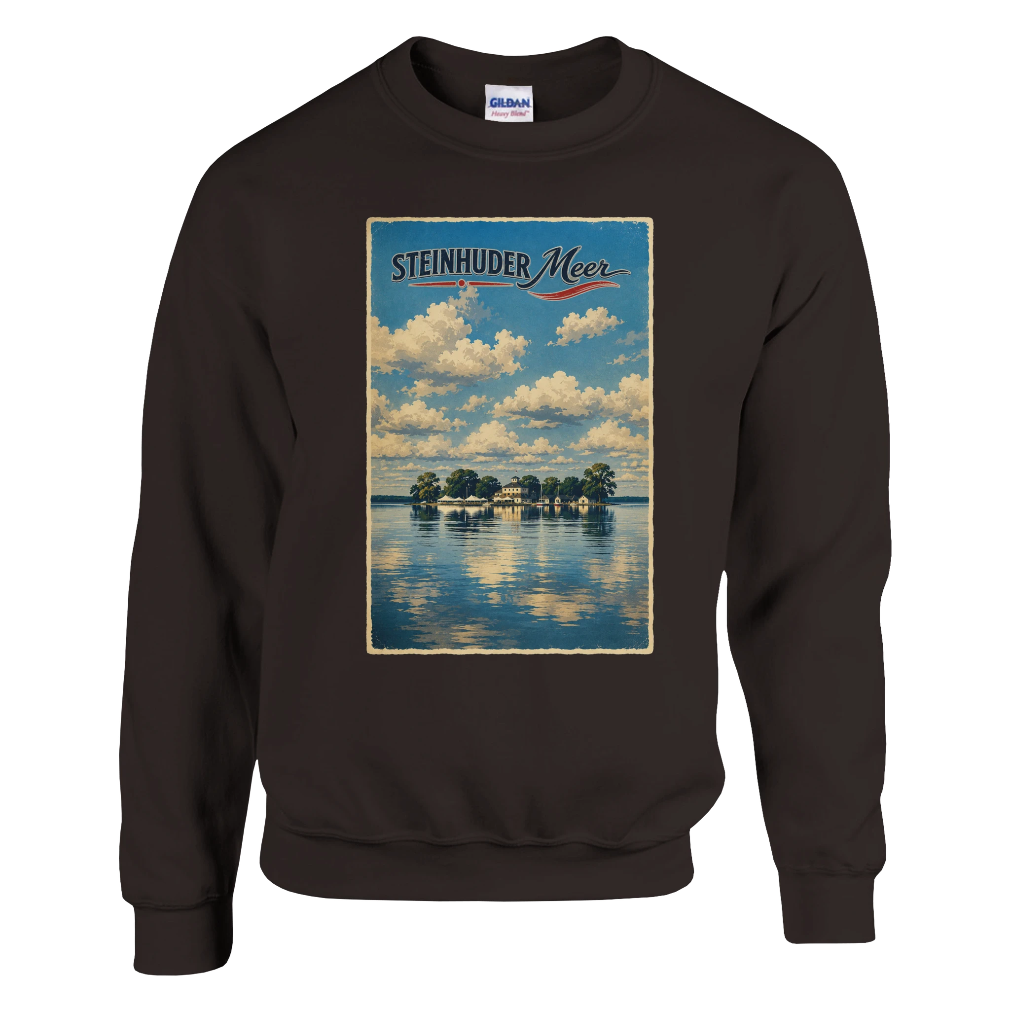 Pullover in Aschgrau mit Motiv „Wilhelmstein im Steinhuder Meer“