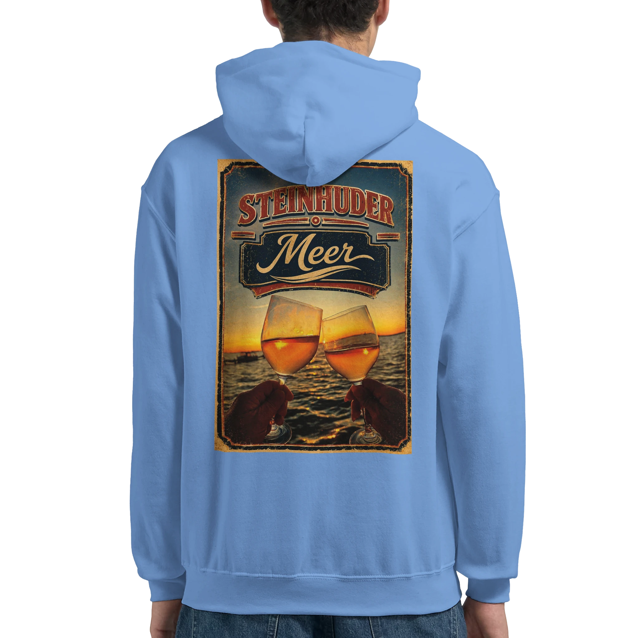 Hoodie in Weiß mit Motiv „Stößchen bei Sunset“
