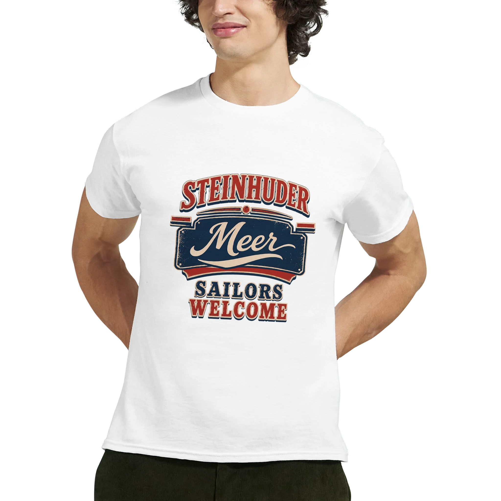 T-Shirt in Sand mit Motiv „Sailors Welcome“