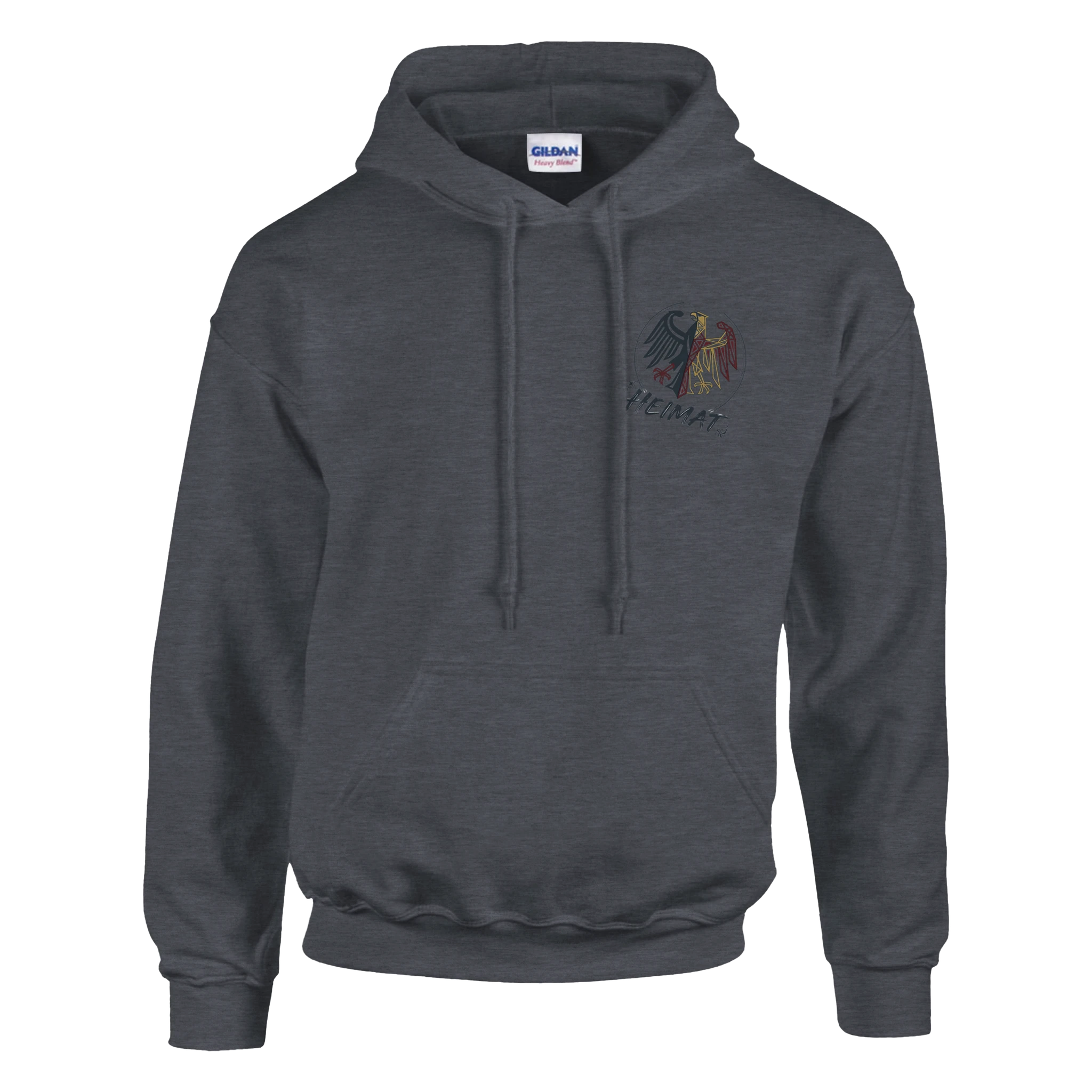 Hoodie in Aschgrau mit Motiv „Flagge und Sunset“