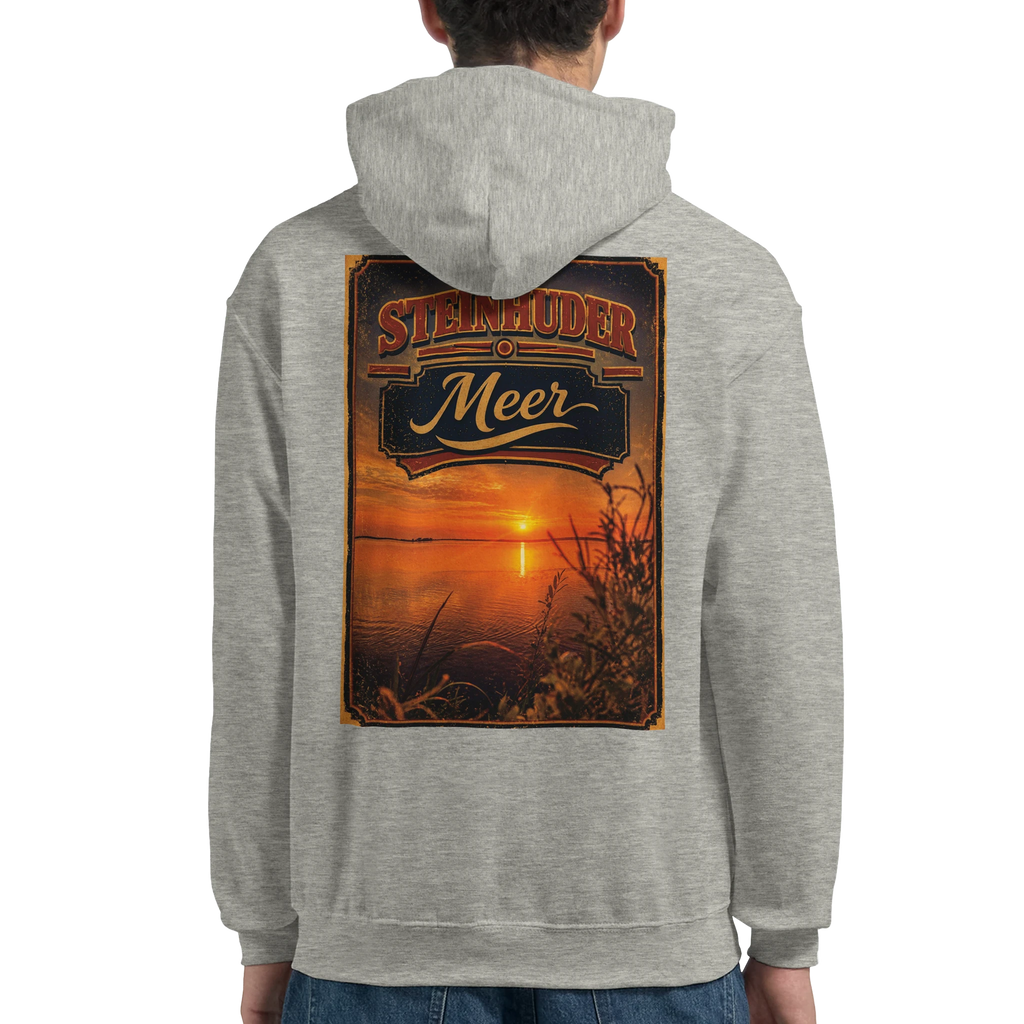Hoodie in Weiß mit Motiv „Sunset am Steinhuder Meer“