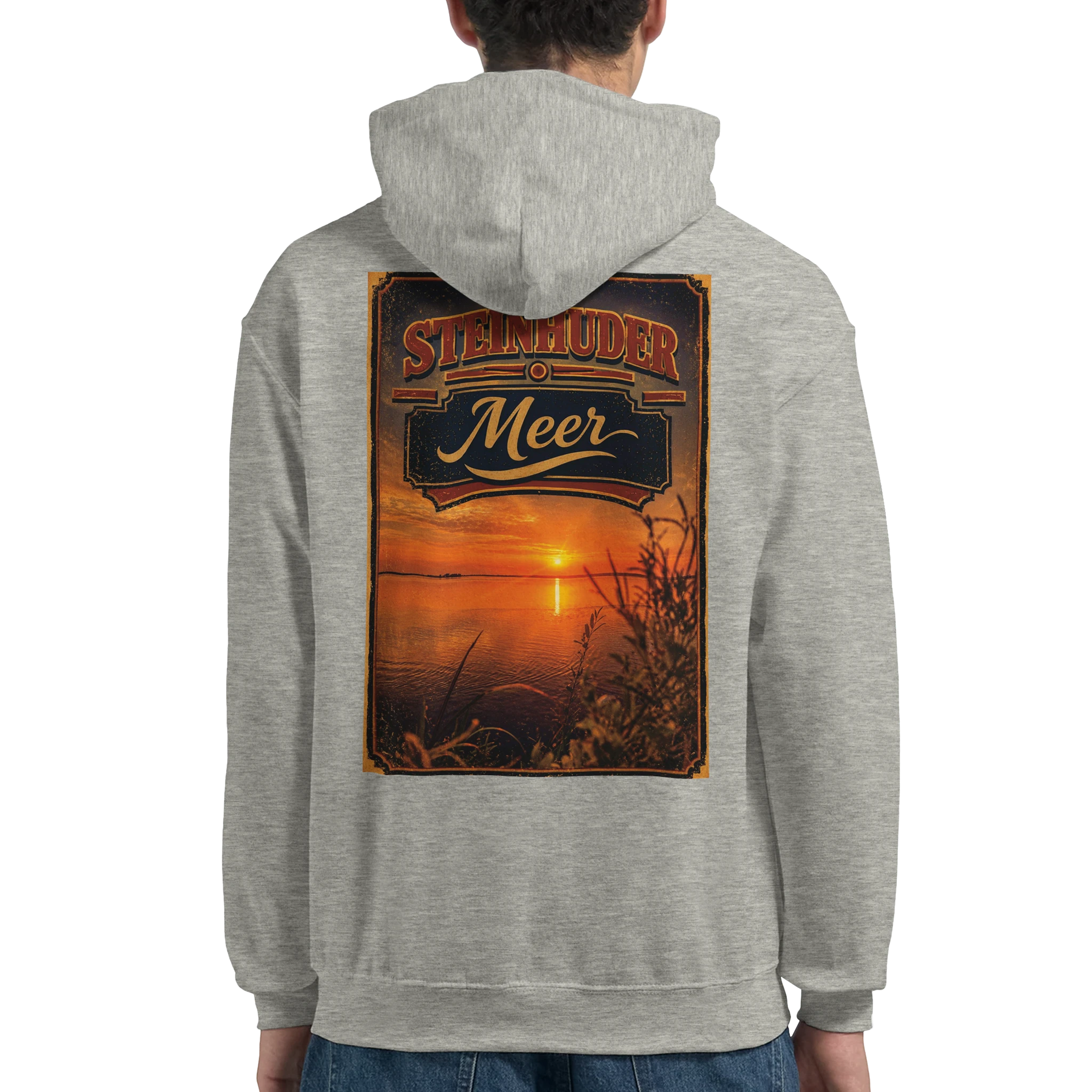 Hoodie in Weiß mit Motiv „Sunset am Steinhuder Meer“
