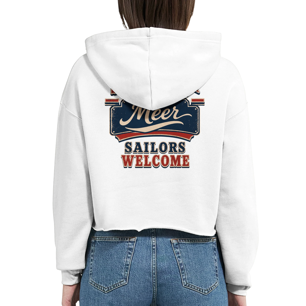 Damen-Hoodie in Weiß mit Motiv „Sailors Welcome“