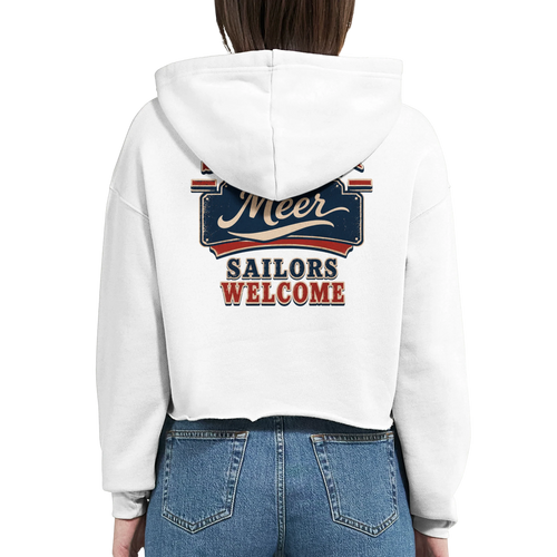 Damen-Hoodie in Weiß mit Motiv „Sailors Welcome“