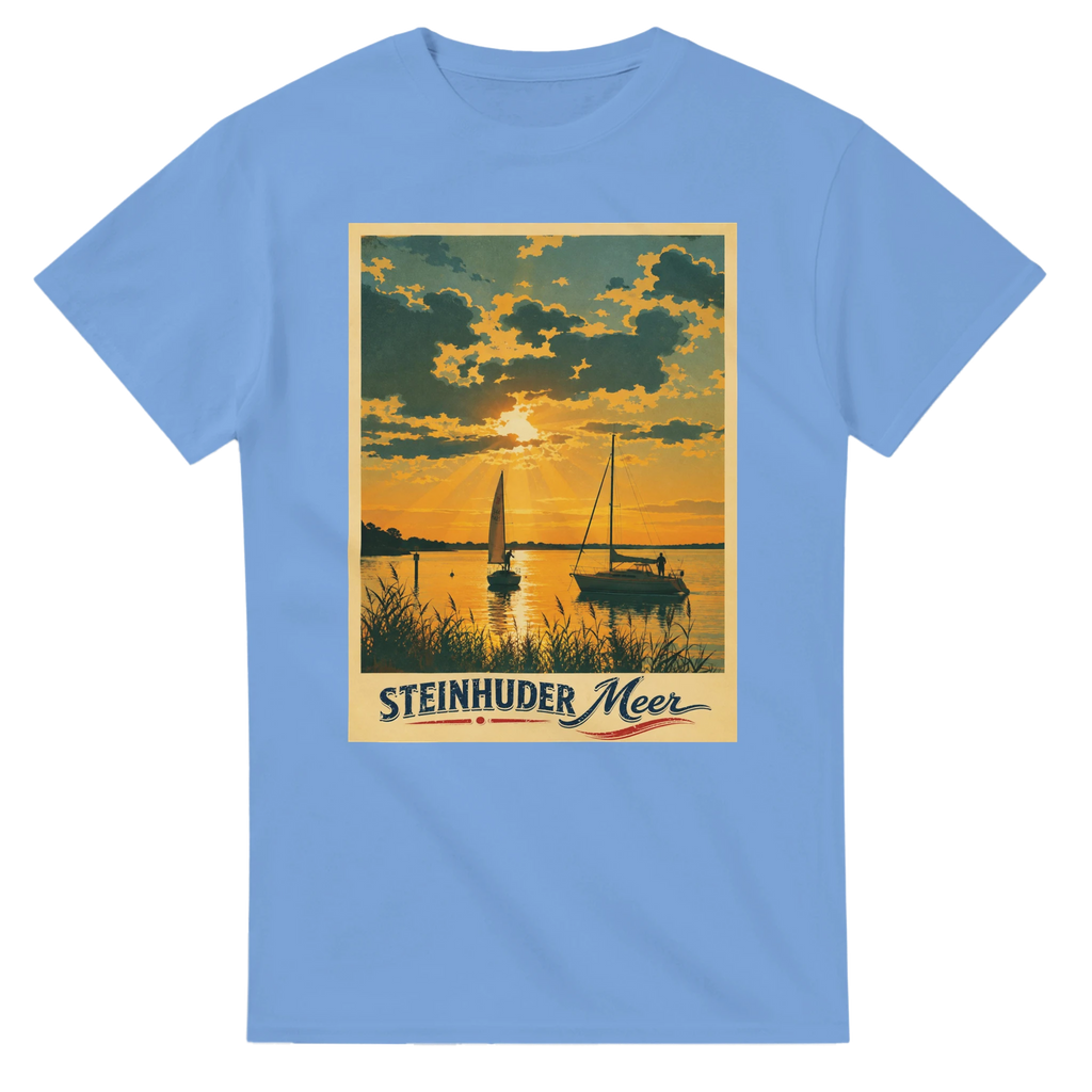 T-Shirt in Weiß mit Motiv „Segler am Steinhuder Meer beim Sunset“