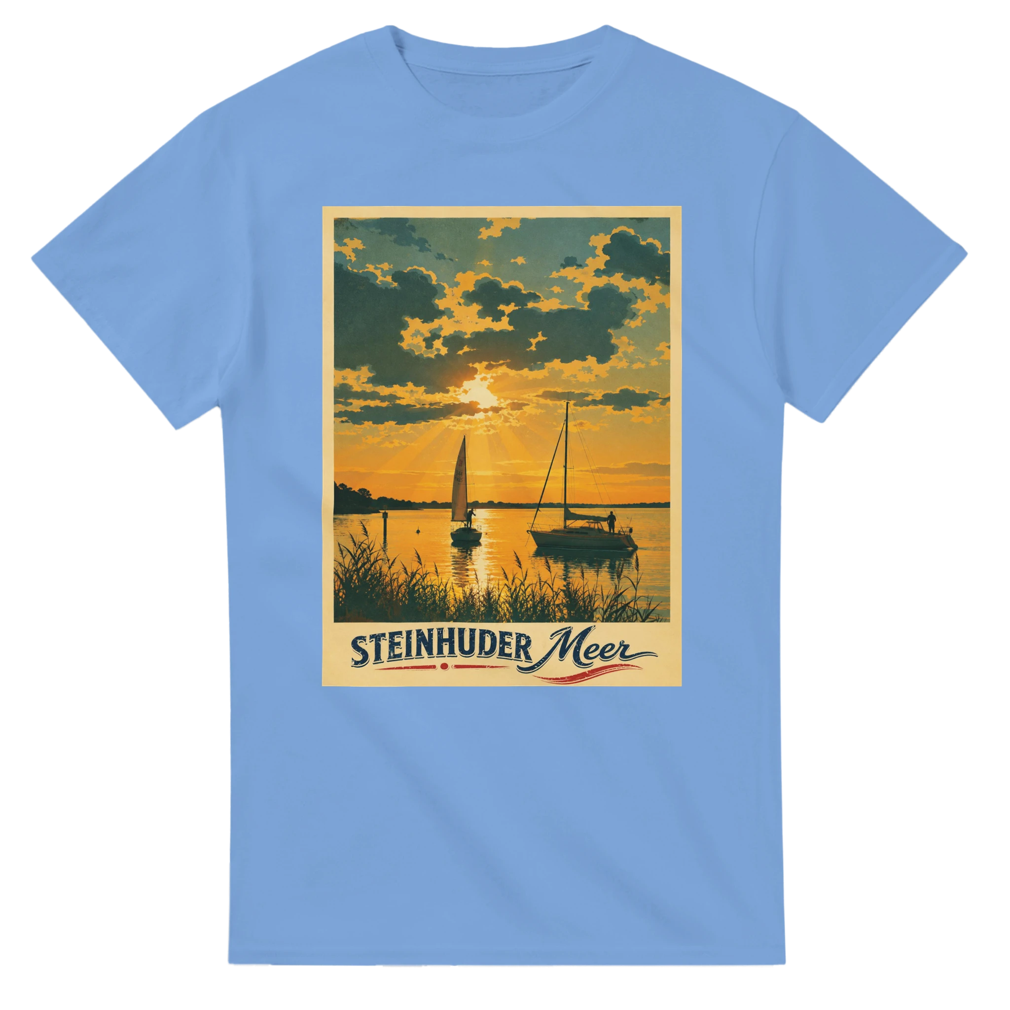 T-Shirt in Weiß mit Motiv „Segler am Steinhuder Meer beim Sunset“