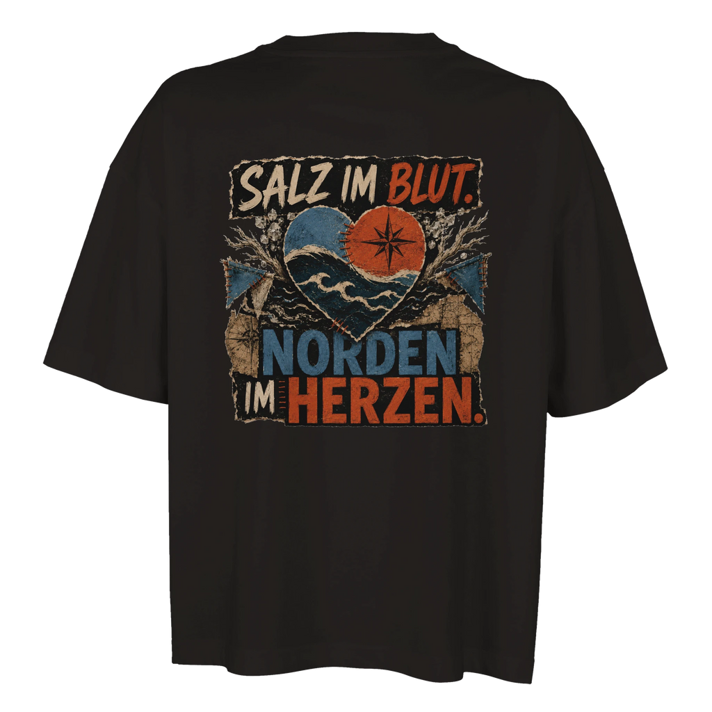 Damen-T-Shirt in Weiß mit Motiv „Salz im Blut. Norden im Herzen.“