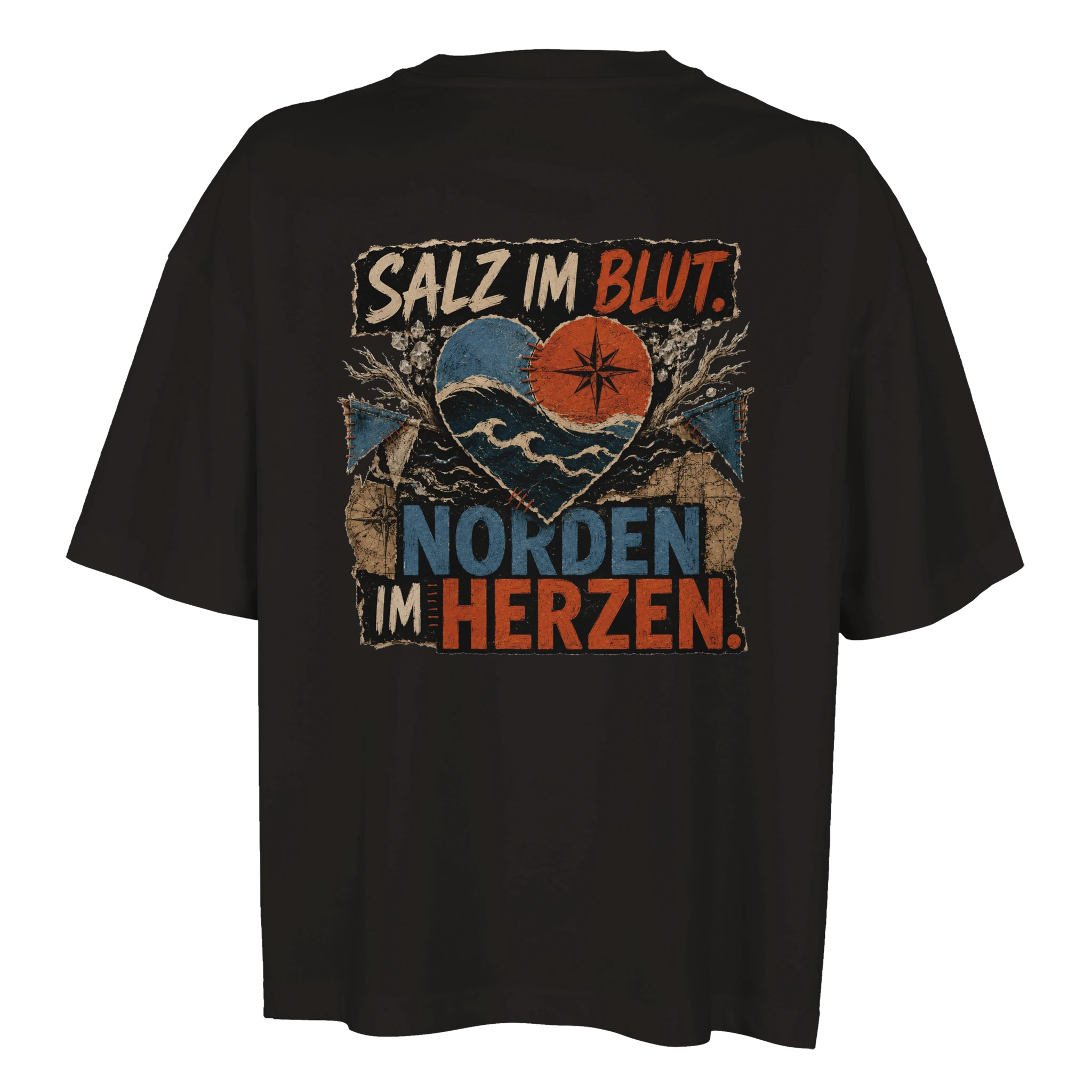 Damen-T-Shirt in Weiß mit Motiv „Salz im Blut. Norden im Herzen.“