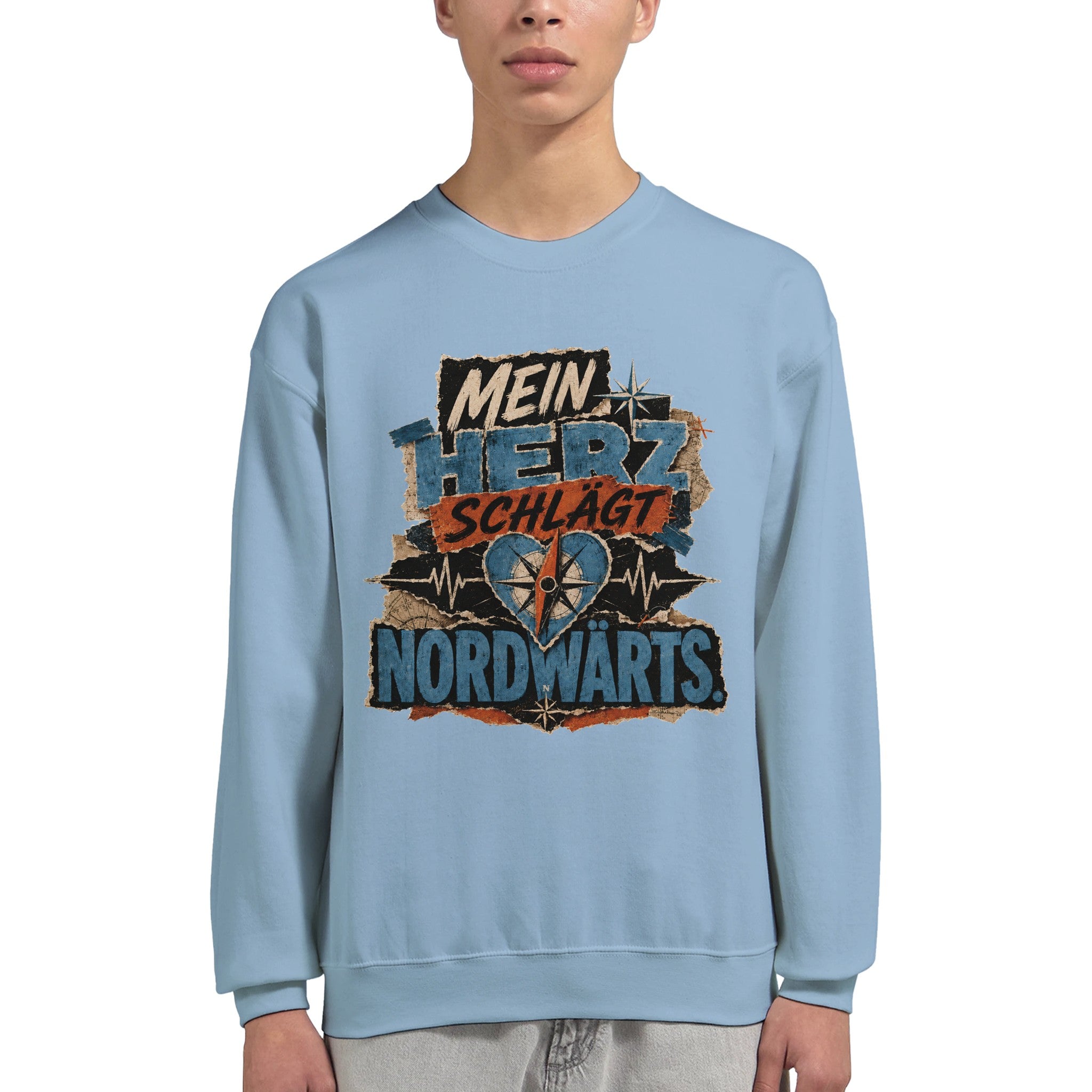 Pullover in Hellrosa mit Motiv „Mein Herz schlägt NORDWÄRTS.“