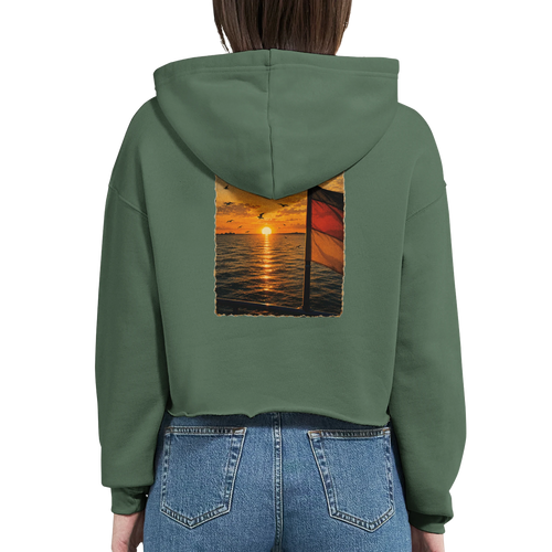 Damen-Hoodie in Weiß mit Motiv „Flagge und Sunset“