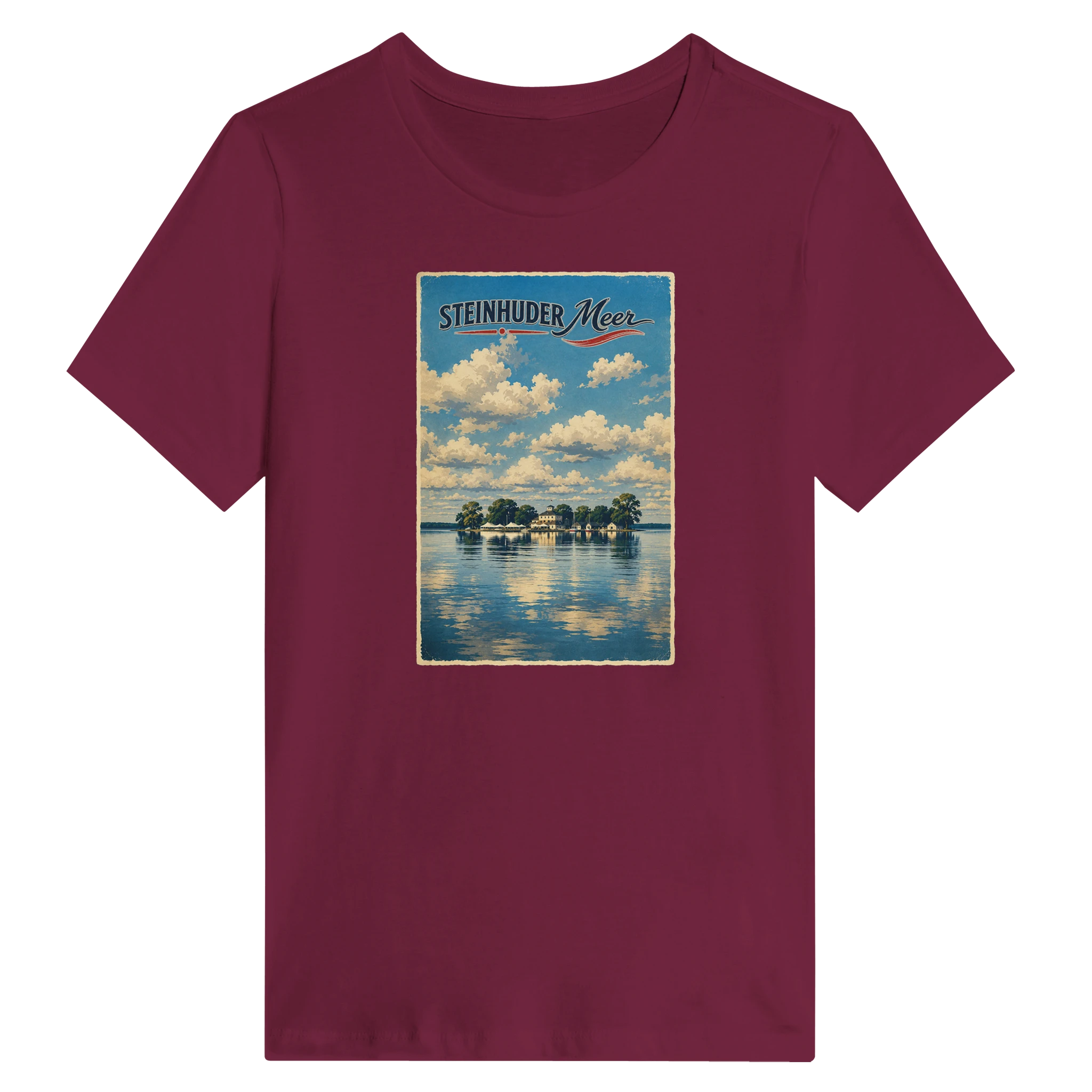 Damen-T-Shirt in Zitronengelb mit Motiv „Wilhelmstein im Steinhuder Meer“