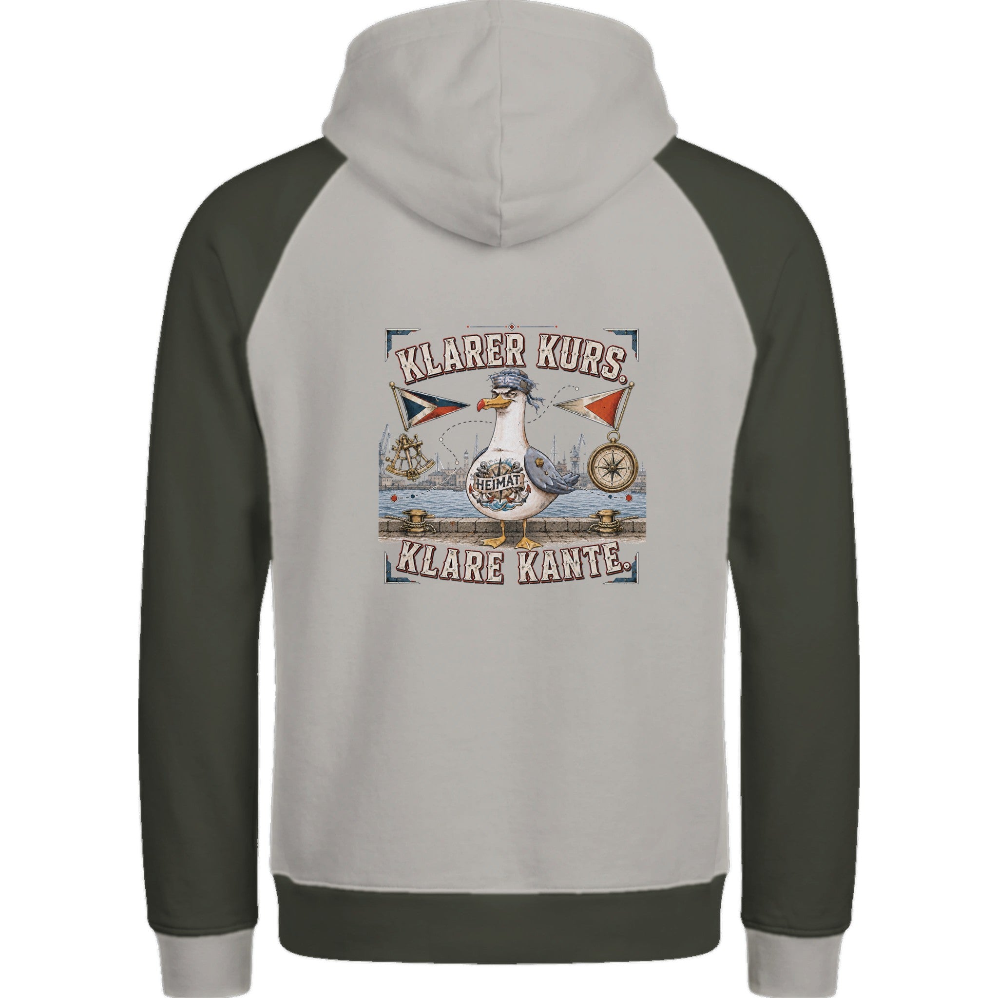 Hoodie in Ton mit Motiv „Klarer Kurs. Klare Kante. Möwe“