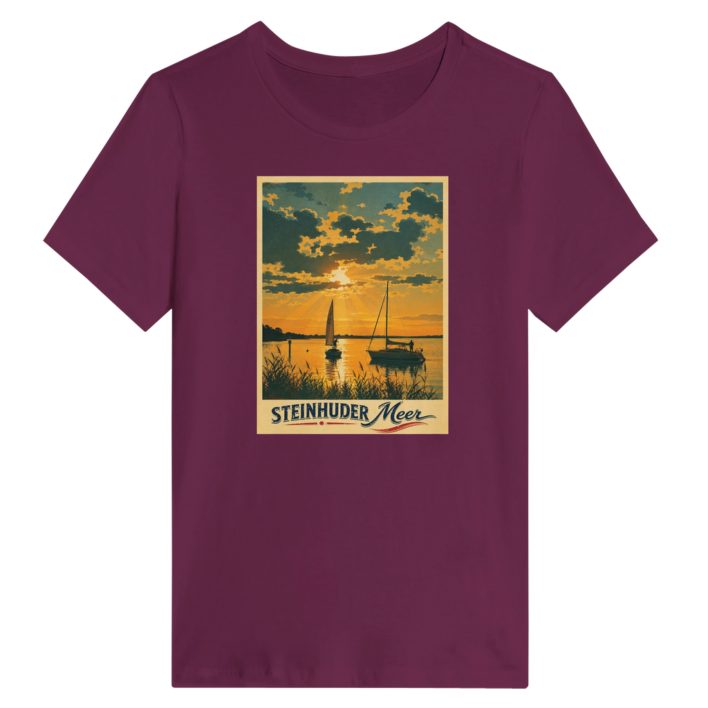 Damen-T-Shirt in Zitronengelb mit Motiv „Segler am Steinhuder Meer beim Sunset“