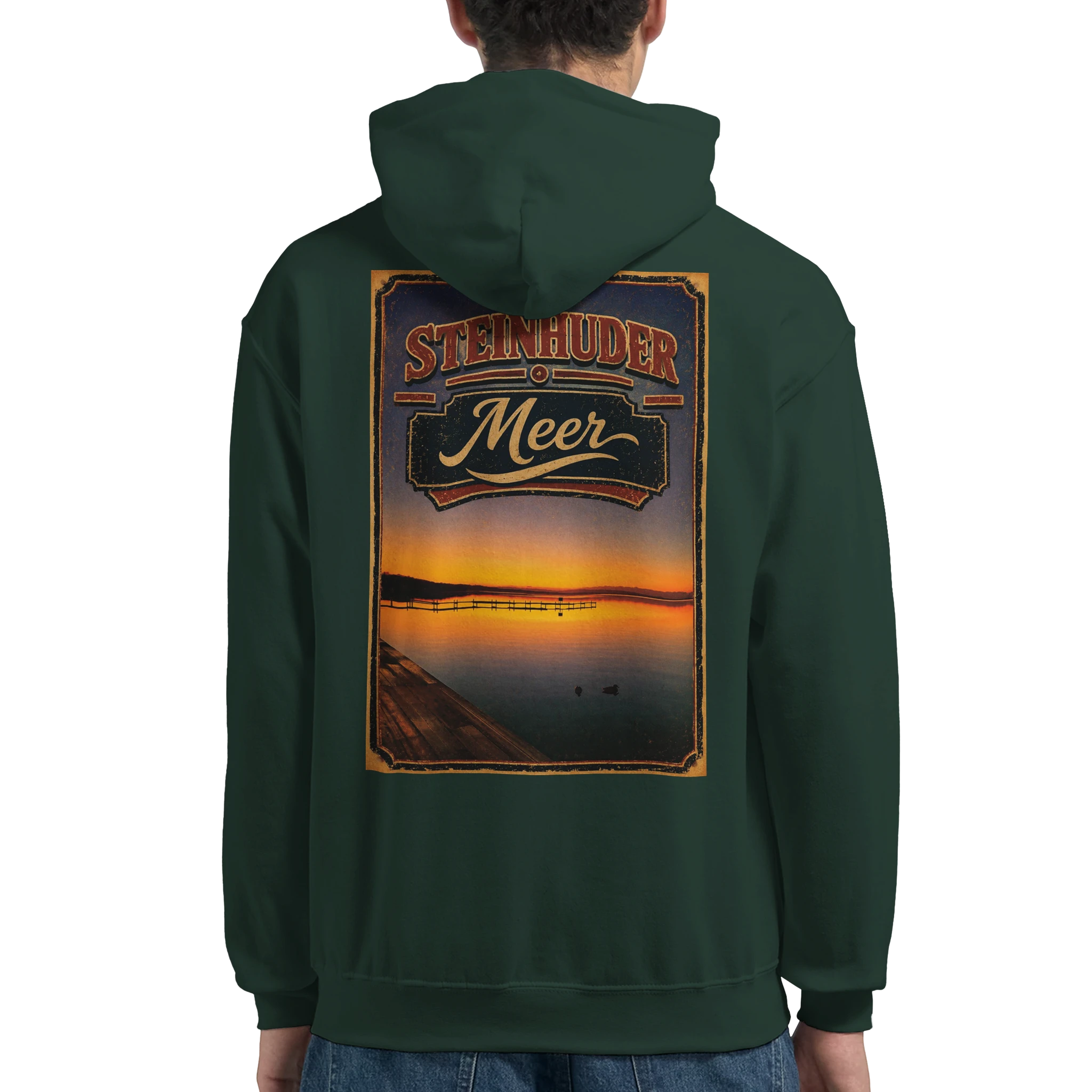 Hoodie in Weiß mit Motiv „Steg an der Planke“