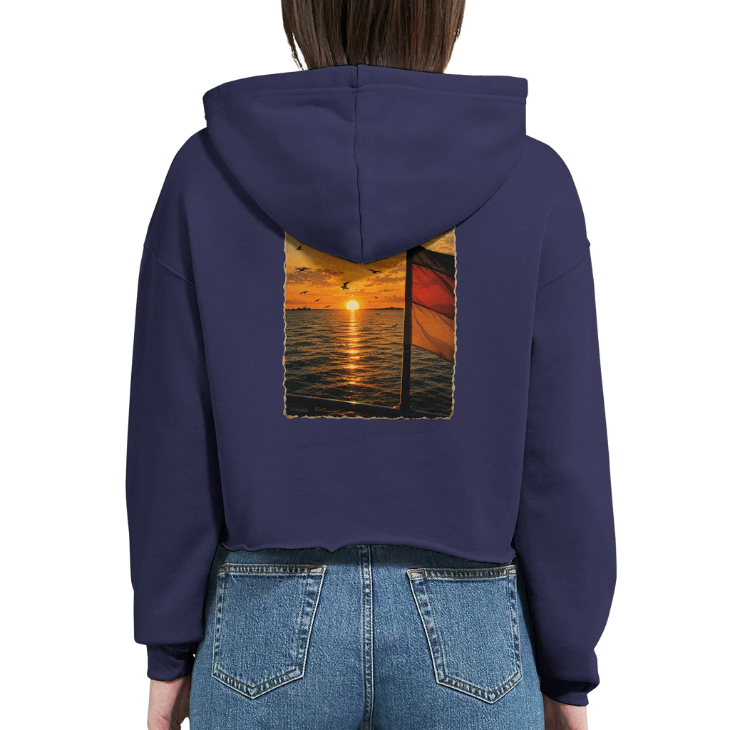 Damen-Hoodie in Weiß mit Motiv „Flagge und Sunset“
