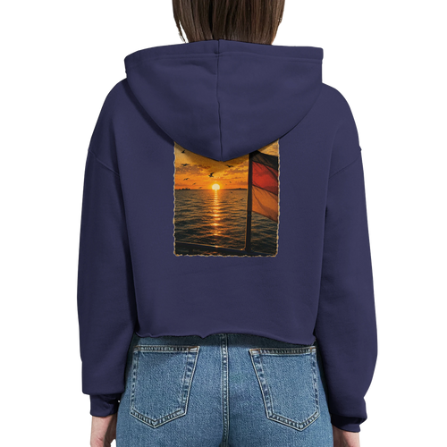 Damen-Hoodie in Weiß mit Motiv „Flagge und Sunset“