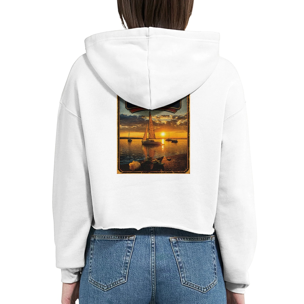 Damen-Hoodie in Weiß mit Motiv „White Night am Wilhelmstein mit Sonnenuntergang“