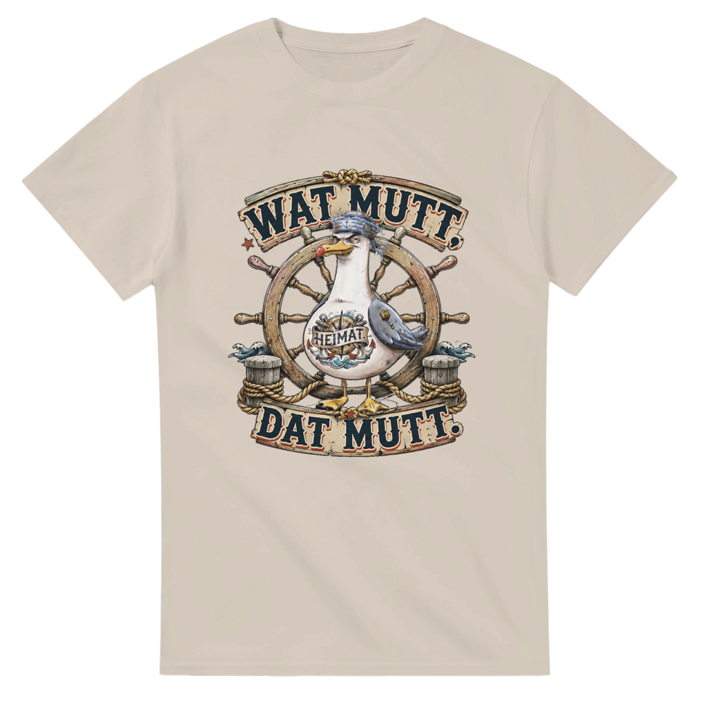 T-Shirt in Natur mit Motiv „Wat Mutt, Dat Mutt. Möwe“