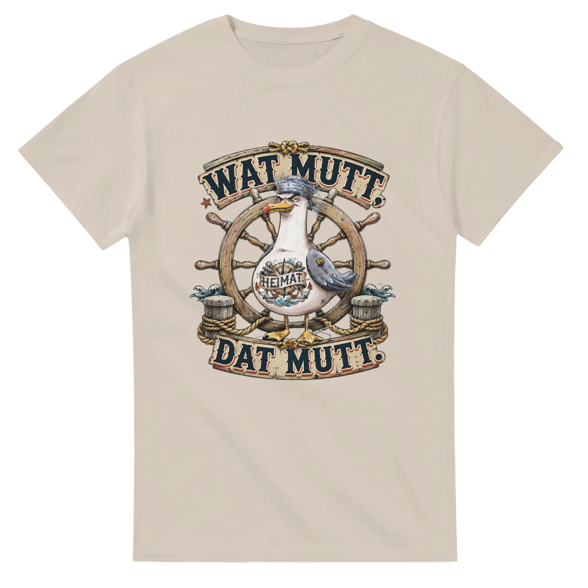 T-Shirt in Natur mit Motiv „Wat Mutt, Dat Mutt. Möwe“