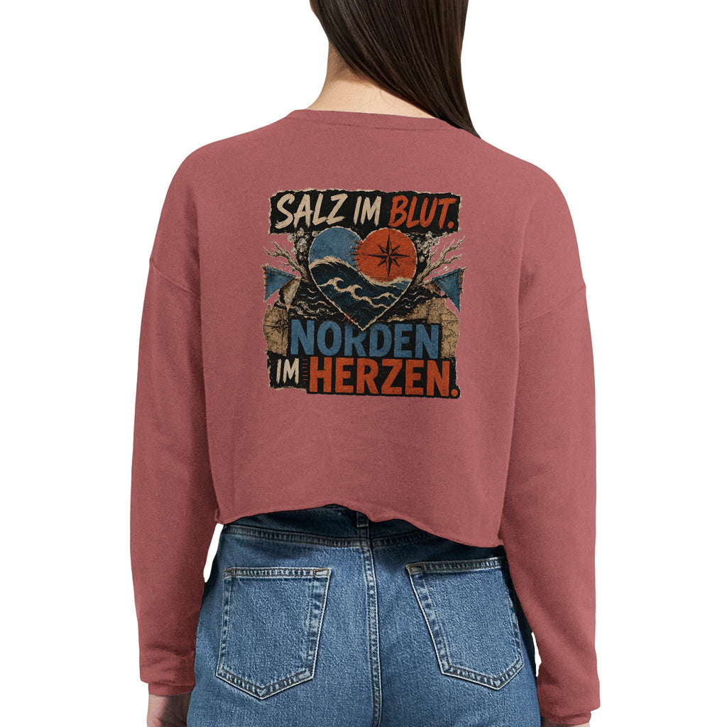 Damen-Pullover in Staubblau mit Motiv „Salz im Blut. Norden im Herzen.“