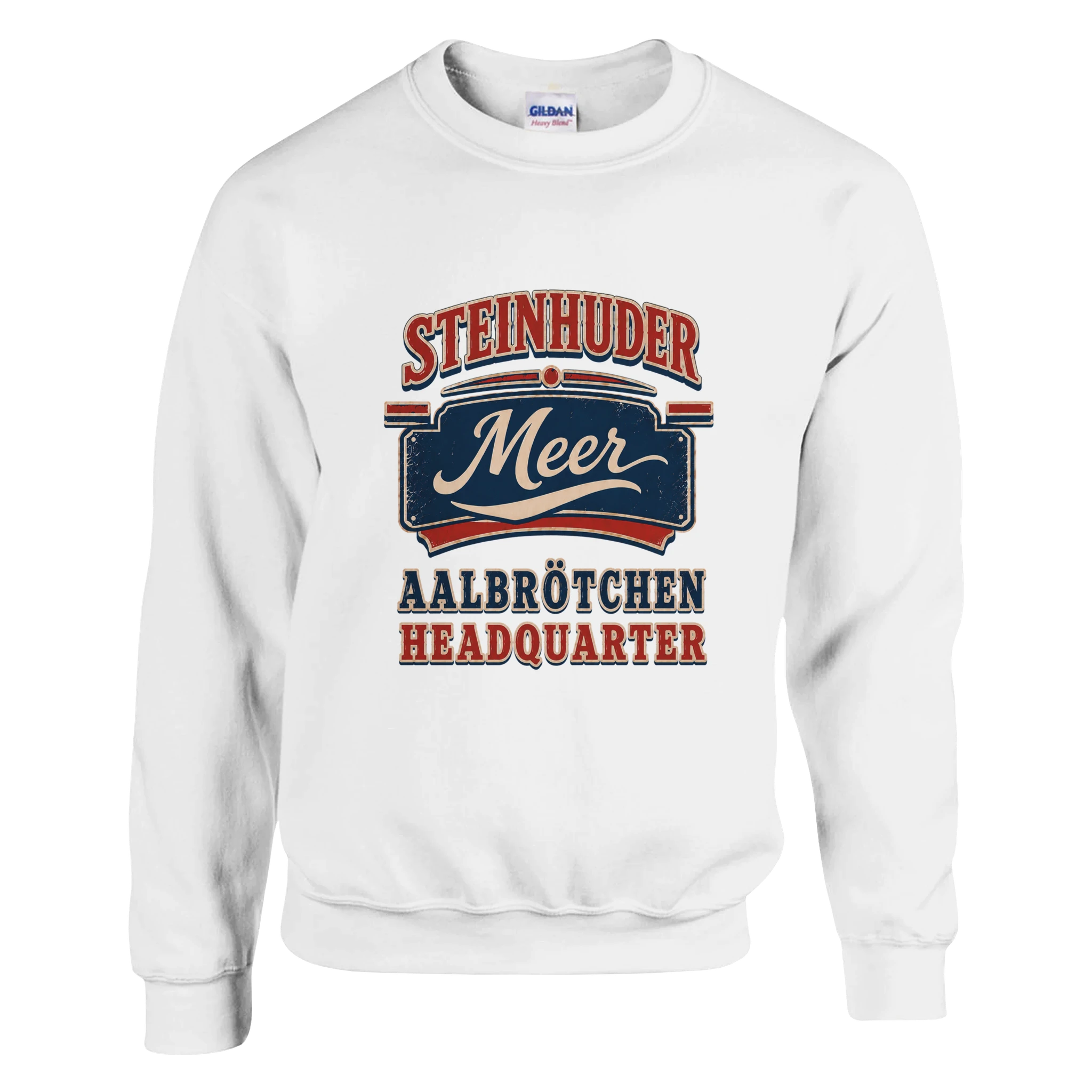 Pullover in Weiß mit Motiv „Aalbrötchen“
