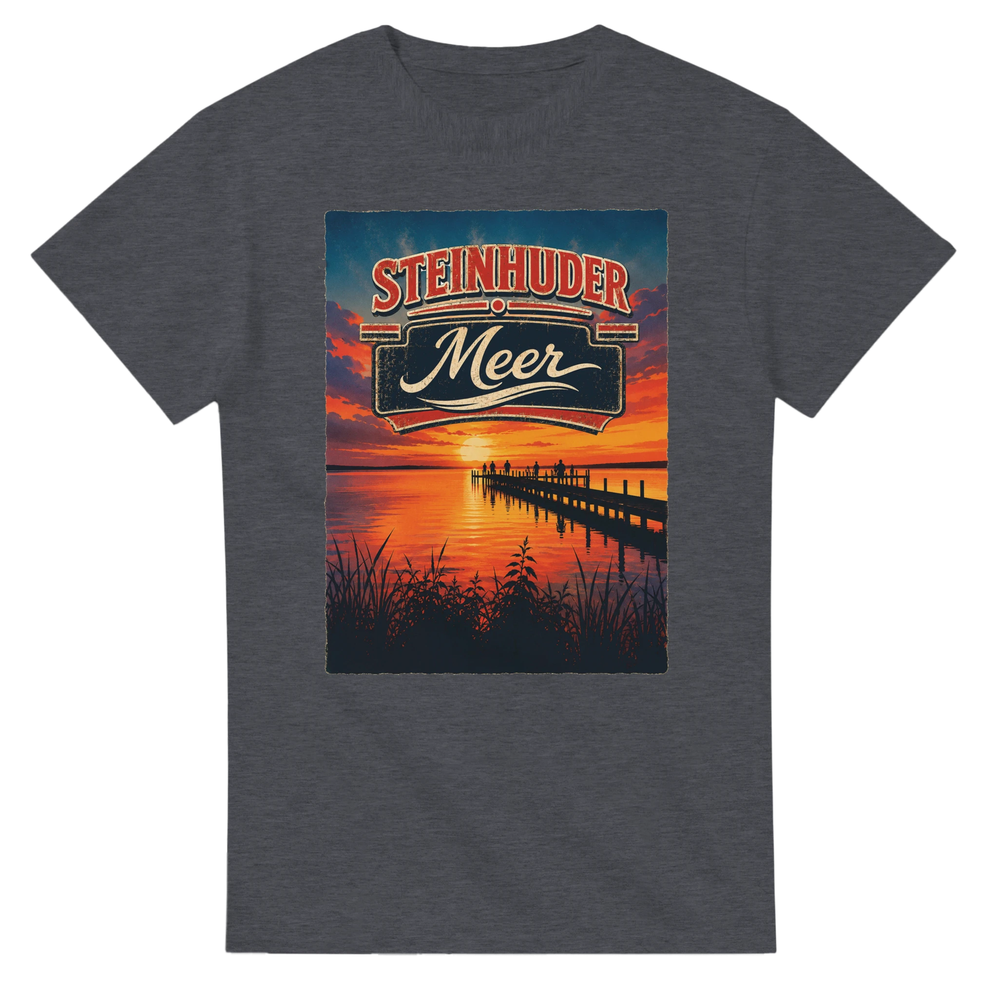 T-Shirt in Weiß mit Motiv „Sunset Ratskeller Steg am Steinhuder Meer“
