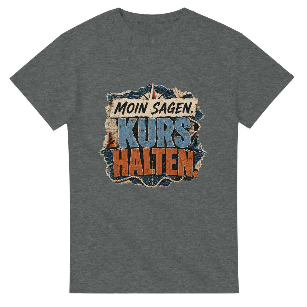 T-Shirt in Natur mit Motiv „Moin sagen. Kurs halten.“