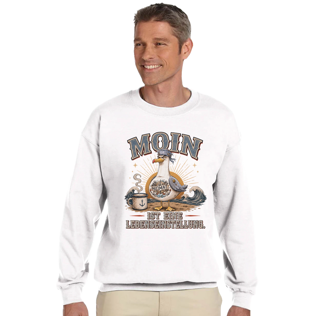 Pullover in Hellrosa mit Motiv „Moin ist eine Lebenseinstellung Möwe“